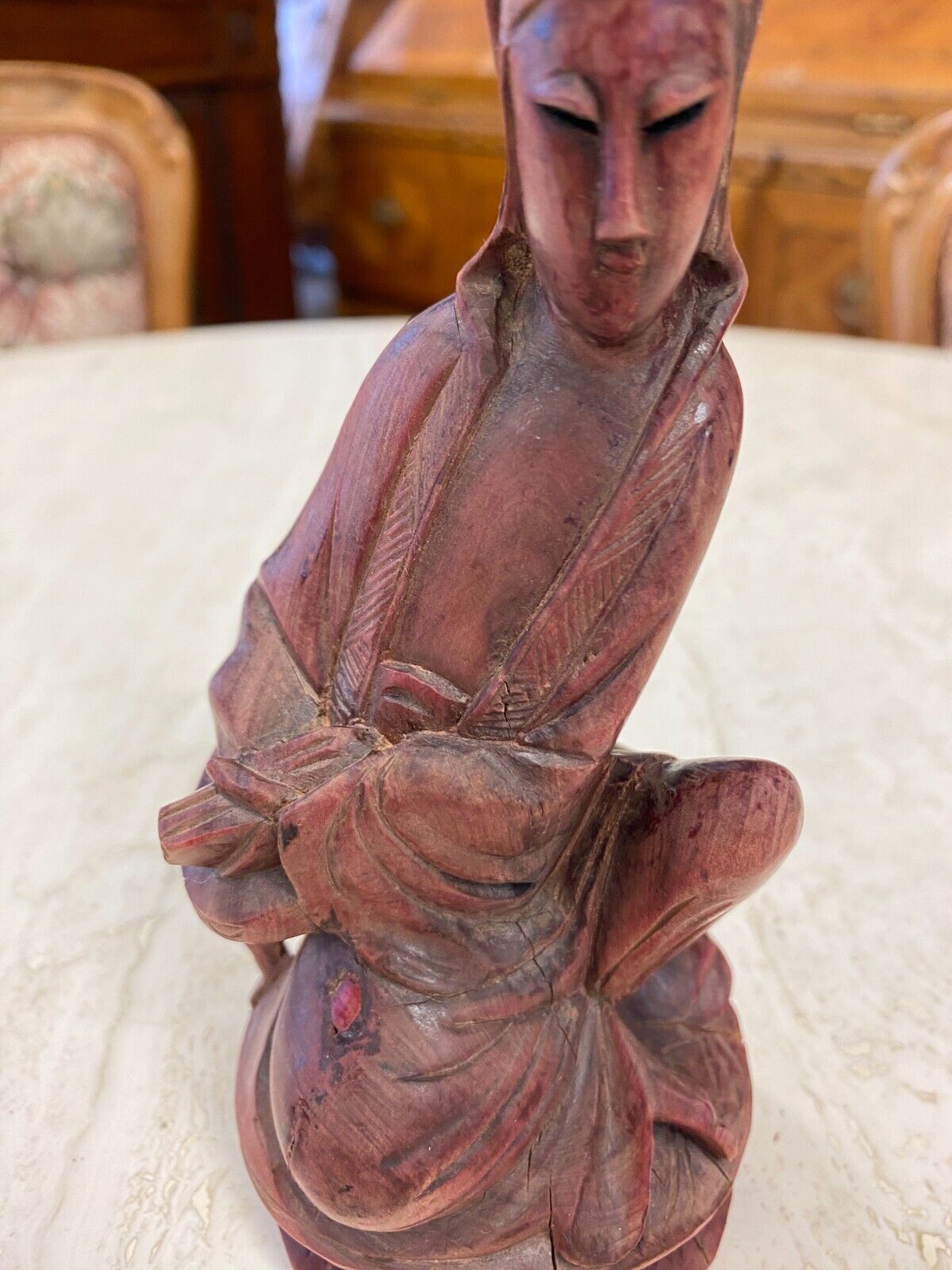 CHINA SKULPTUR AUS HOLZ SITZENDER MANN 15,5cm HOCH – Bild 5