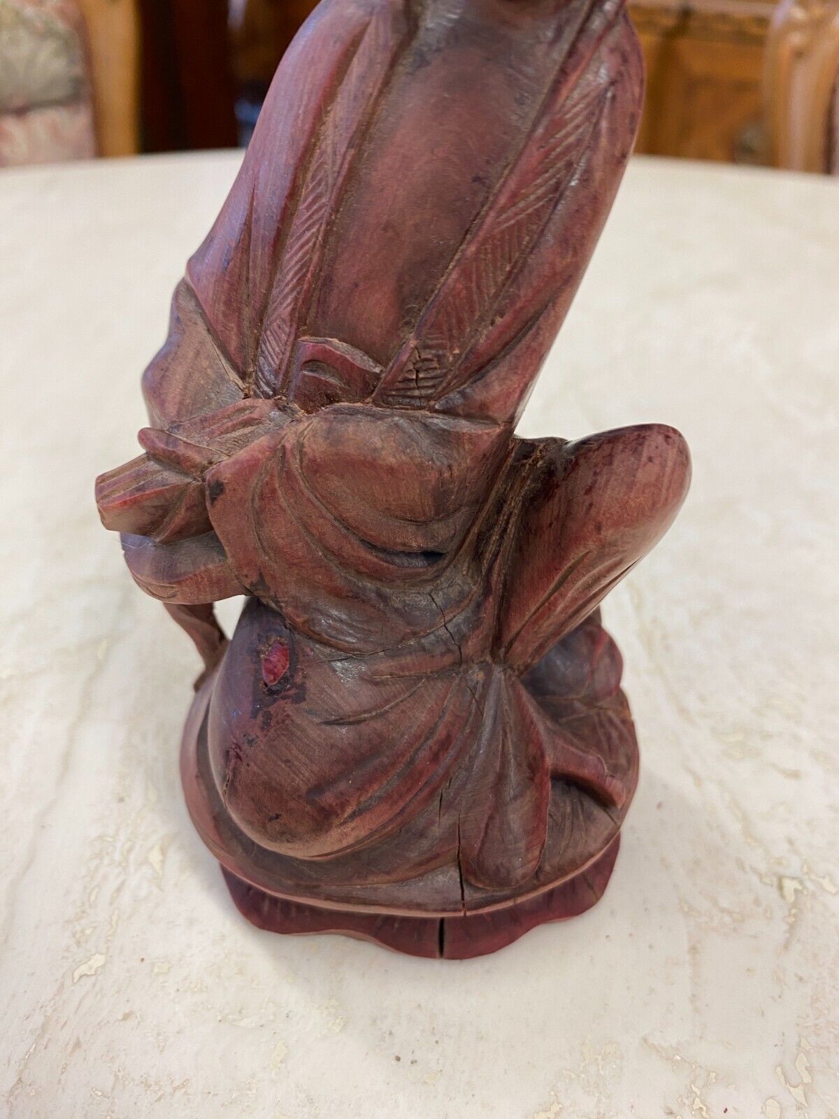 CHINA SKULPTUR AUS HOLZ SITZENDER MANN 15,5cm HOCH – Bild 6