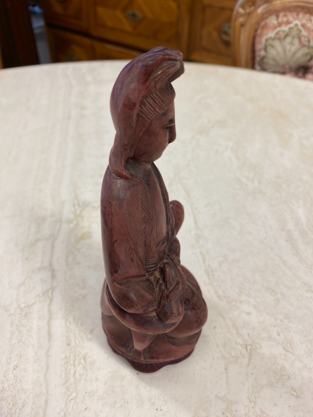 CHINA SKULPTUR AUS HOLZ SITZENDER MANN 15,5cm HOCH – Bild 10