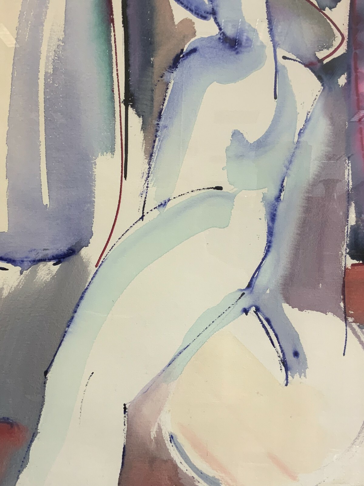AQUARELL STEHENDE FRAU GROSSFORMAT 78x108cm VON ANATOLI KMARA SIGNIERT – Bild 3