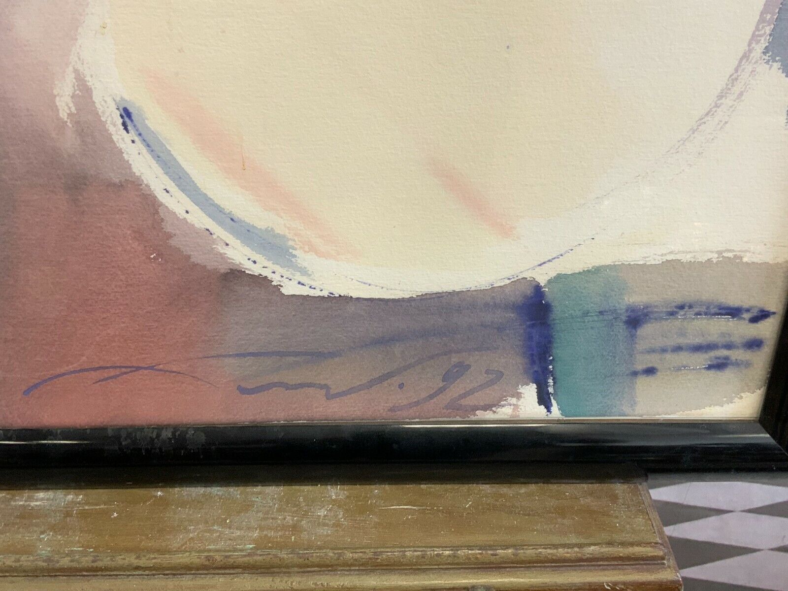 AQUARELL STEHENDE FRAU GROSSFORMAT 78x108cm VON ANATOLI KMARA SIGNIERT – Bild 4