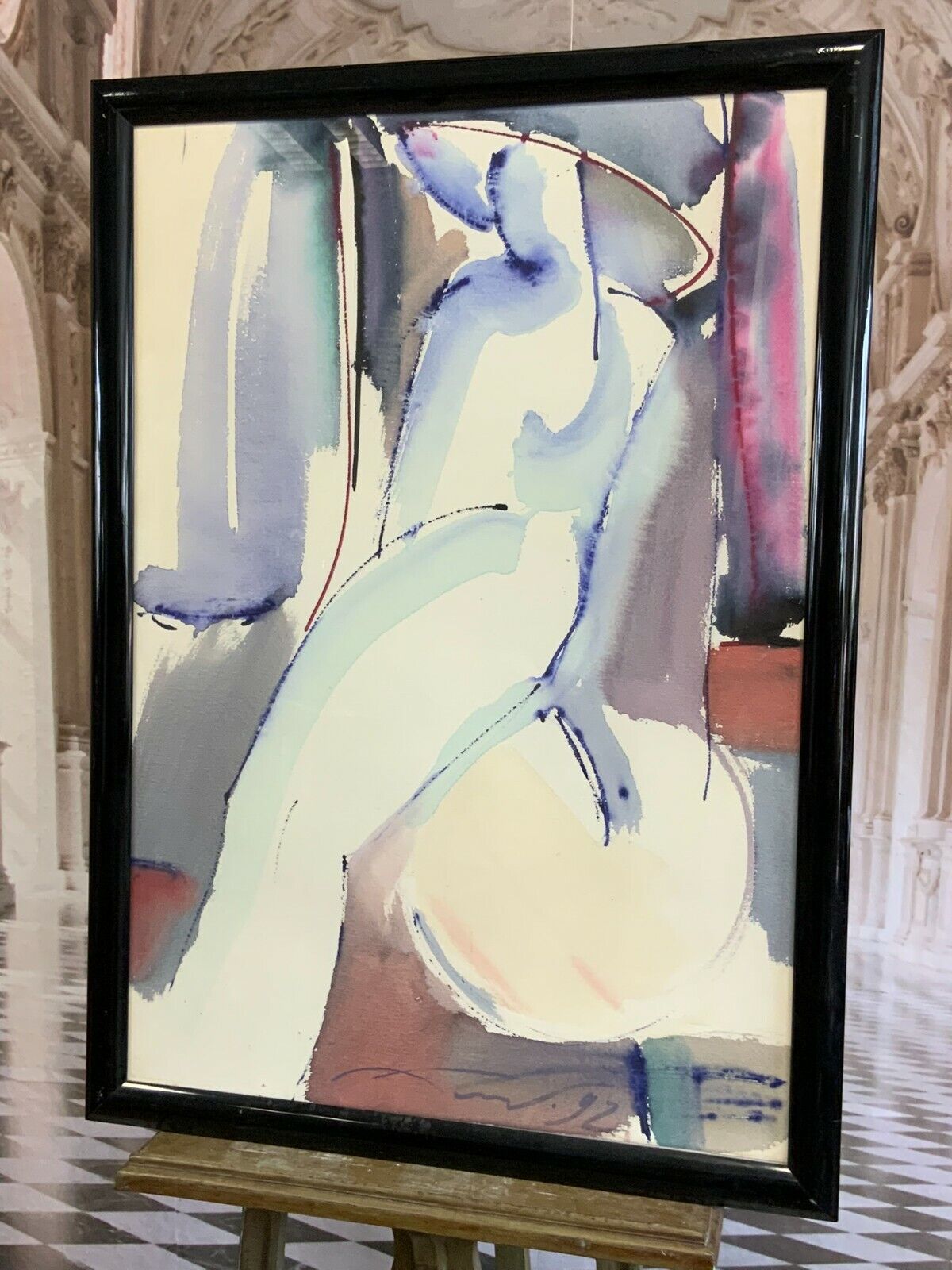 AQUARELL STEHENDE FRAU GROSSFORMAT 78x108cm VON ANATOLI KMARA SIGNIERT – Bild 8