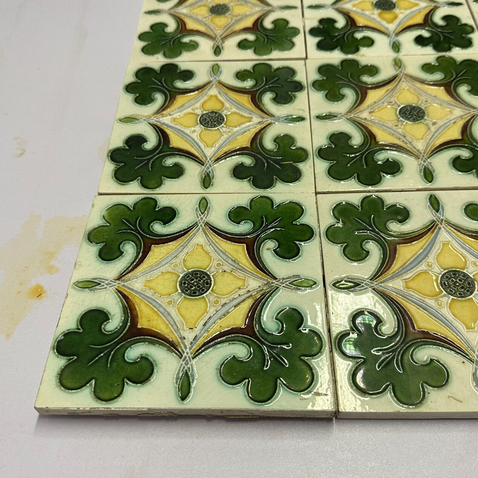 SET 9x JUGENDSTILFLIESE 15x15cm ANTIKE JUGENDSTIL FLIESE UM 1910 – Bild 3