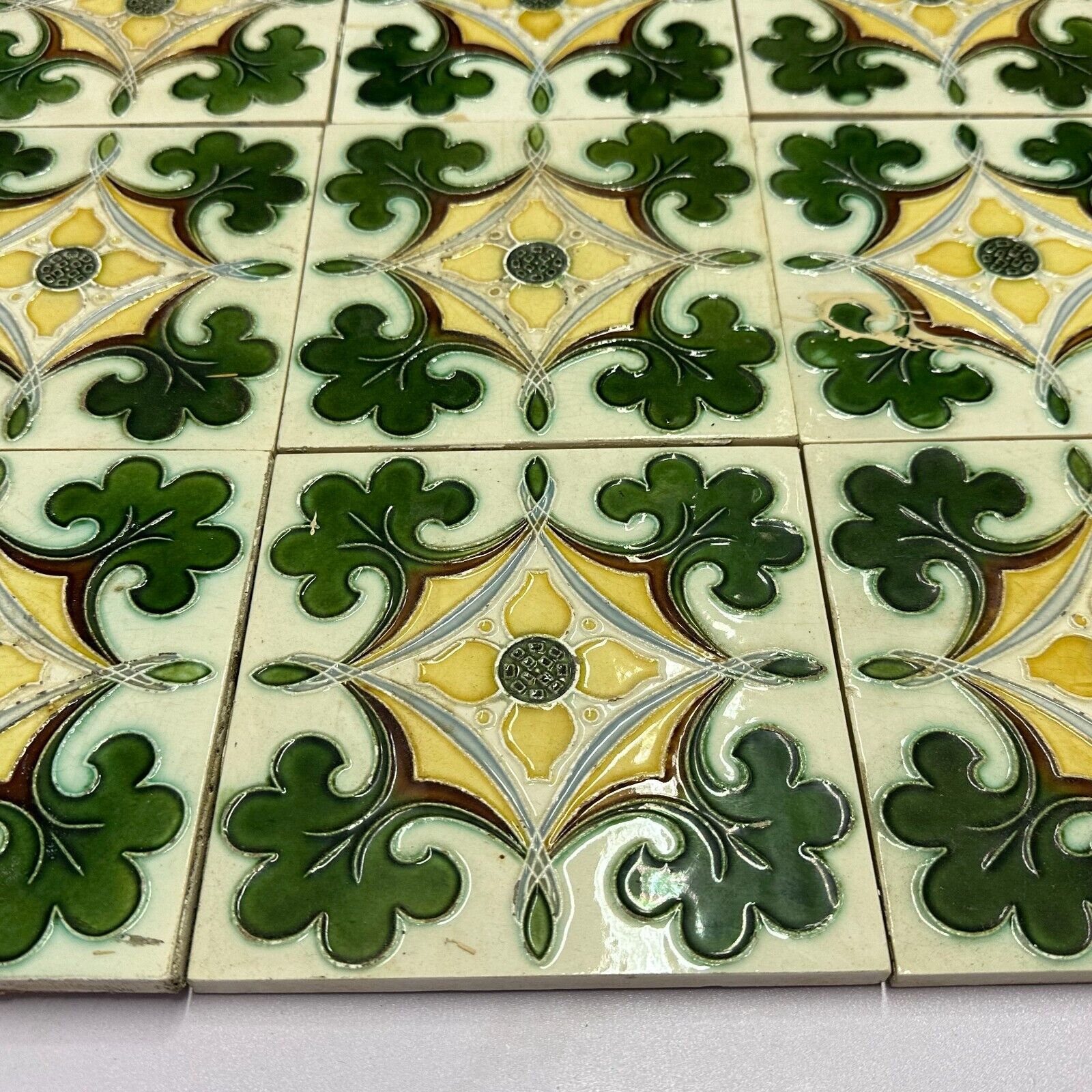 SET 9x JUGENDSTILFLIESE 15x15cm ANTIKE JUGENDSTIL FLIESE UM 1910 – Bild 4
