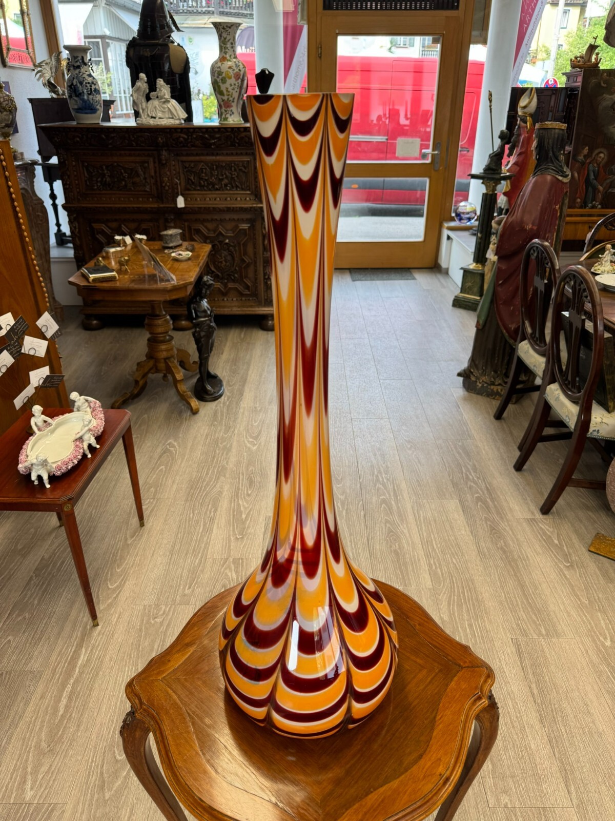 VINTAGE BODENVASE GROSSE VASE AUS GLAS LOLLIPOP SPACE AGE SCHOTT ZWIESEL 81x26cm