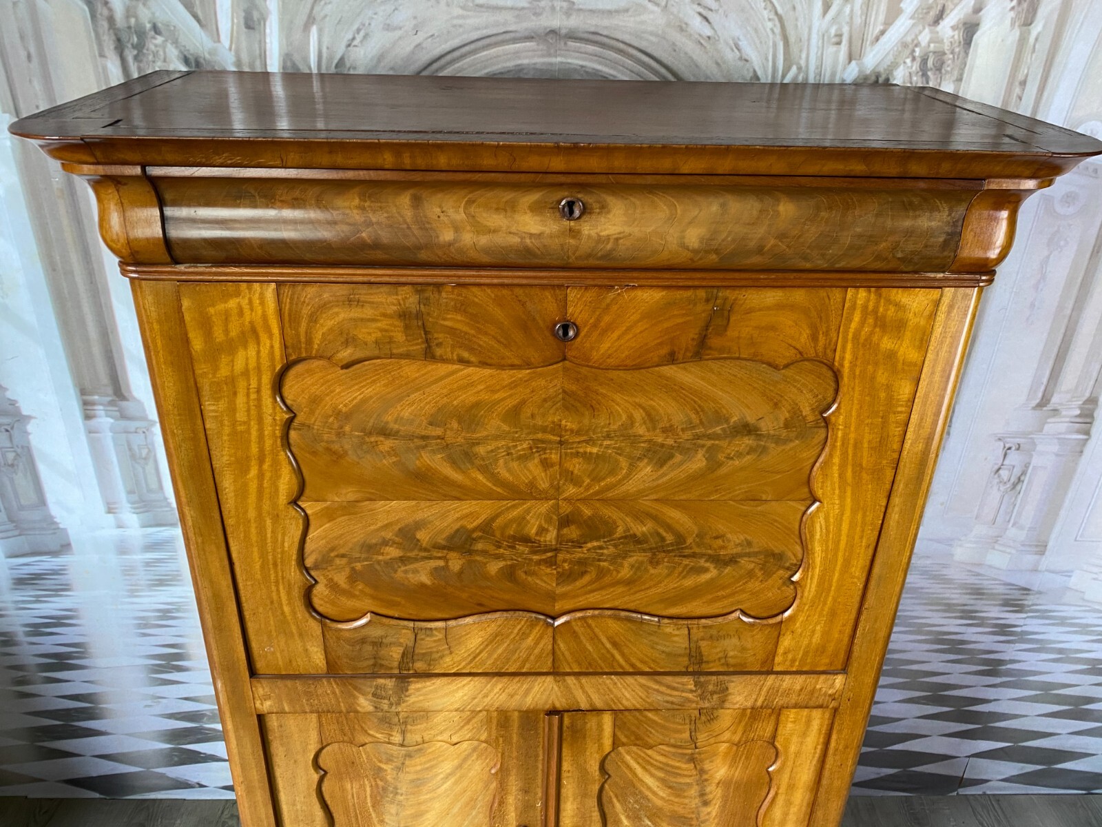 BIEDERMEIER SEKRETÄR UM 1860 ANTIK MAHAGONI FURNIER INNEN BIRKE SCHREIBMÖBEL – Bild 6