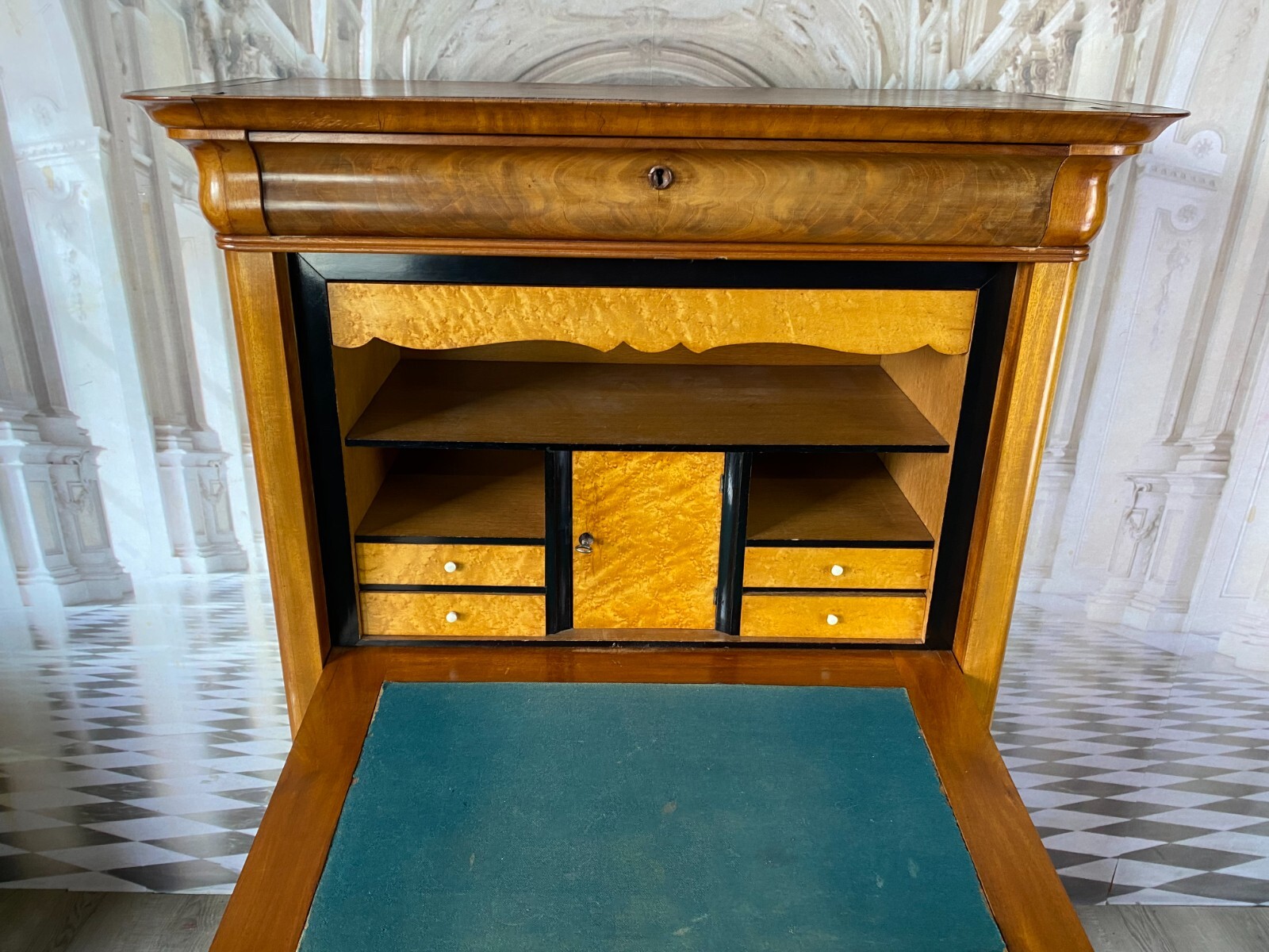 BIEDERMEIER SEKRETÄR UM 1860 ANTIK MAHAGONI FURNIER INNEN BIRKE SCHREIBMÖBEL – Bild 8