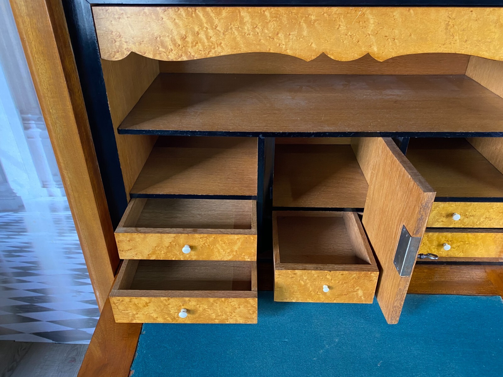 BIEDERMEIER SEKRETÄR UM 1860 ANTIK MAHAGONI FURNIER INNEN BIRKE SCHREIBMÖBEL – Bild 9