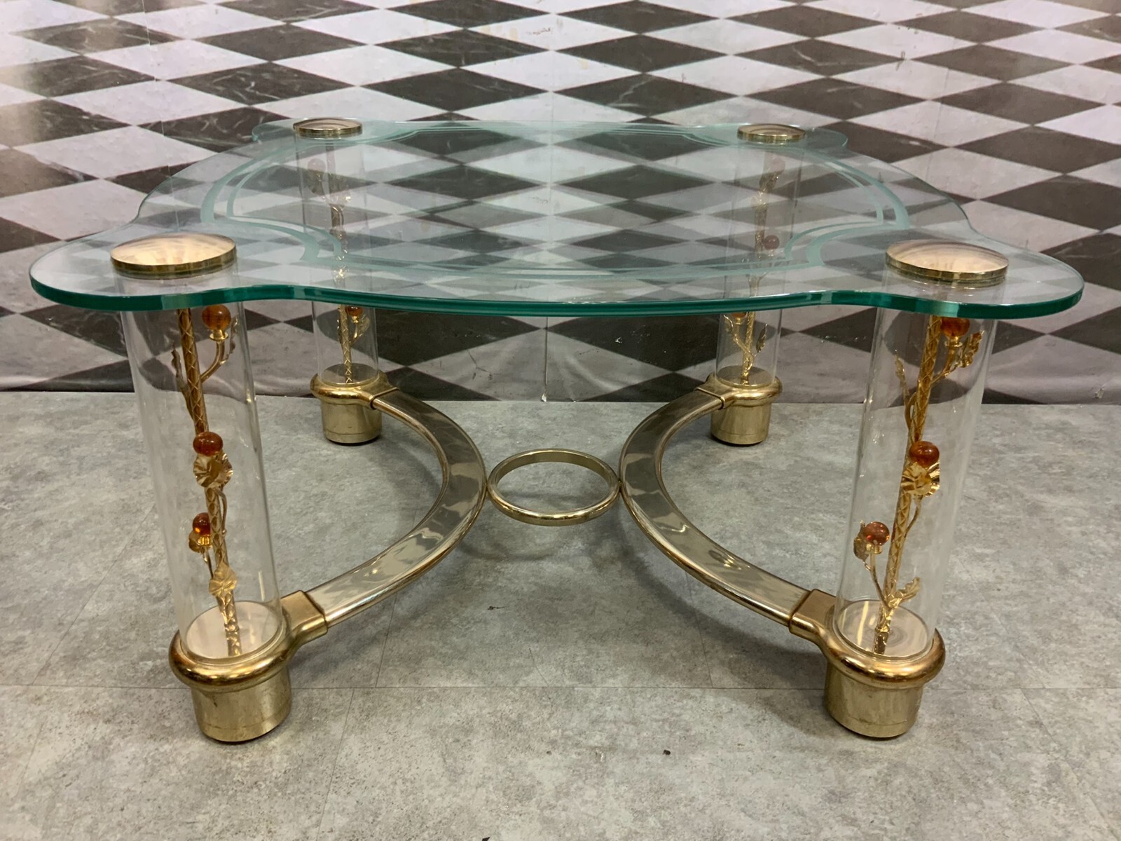 Vintage Beistelltisch Tischplatte aus Glas Gestell aus Metall und Kunststoff – Bild 3