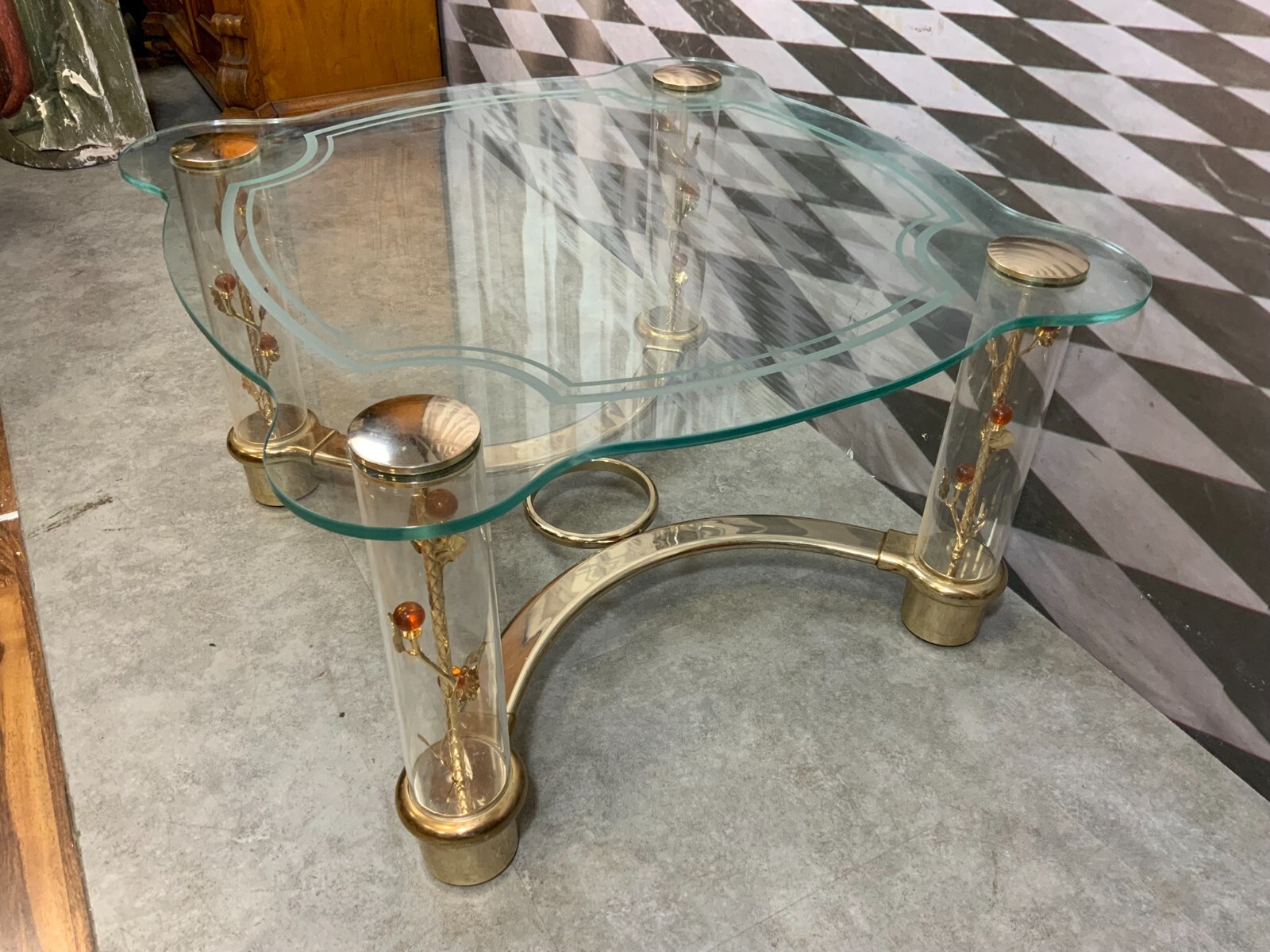 Vintage Beistelltisch Tischplatte aus Glas Gestell aus Metall und Kunststoff – Bild 4