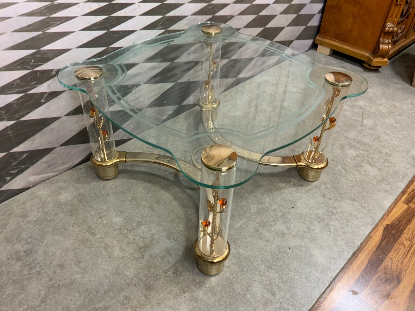 Vintage Beistelltisch Tischplatte aus Glas Gestell aus Metall und Kunststoff – Bild 5
