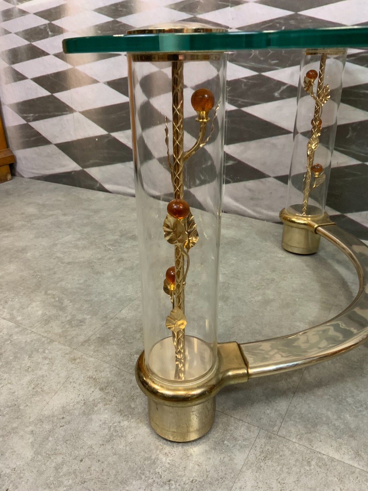 Vintage Beistelltisch Tischplatte aus Glas Gestell aus Metall und Kunststoff – Bild 7