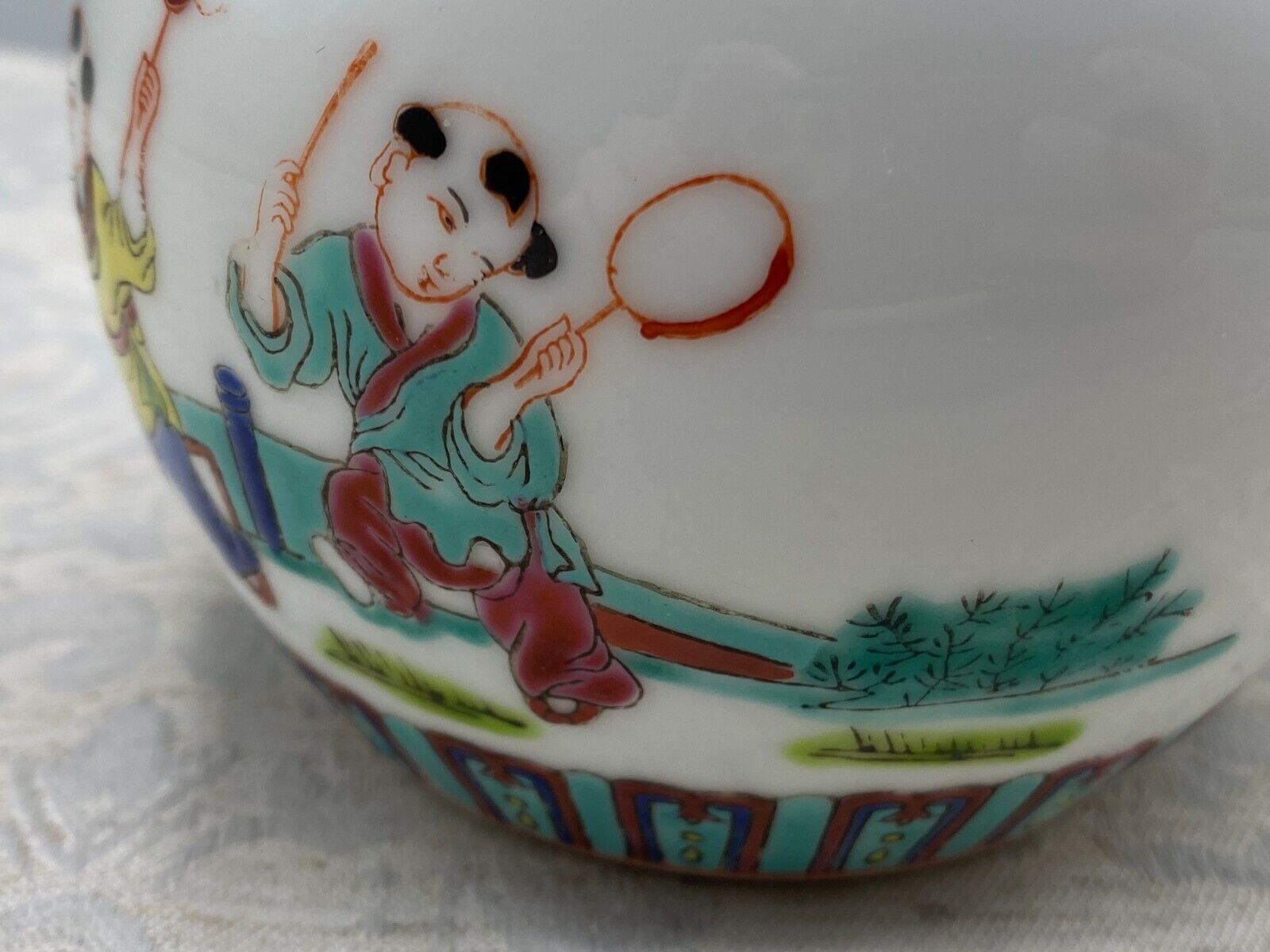 CHINA PORZELLAN KUGELVASE VASE PERSONEN DEKOR HANDBEMALT – Bild 13