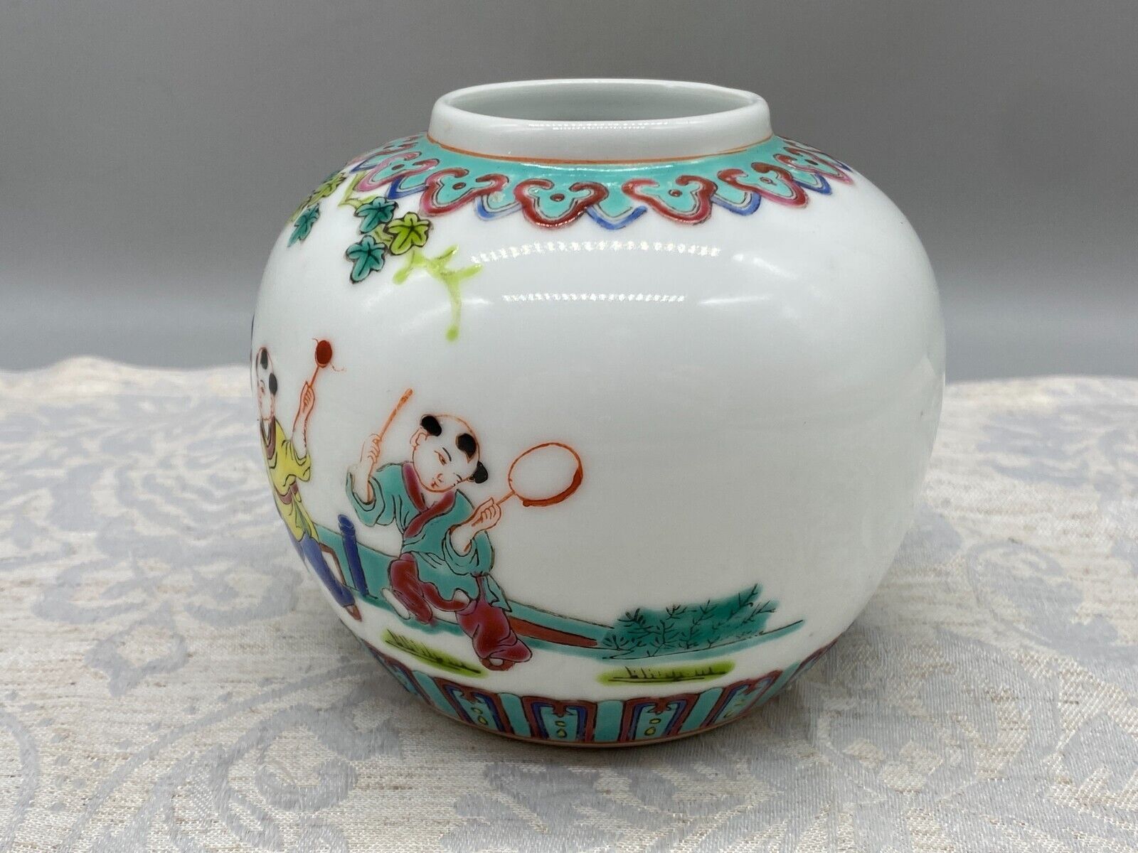 CHINA PORZELLAN KUGELVASE VASE PERSONEN DEKOR HANDBEMALT – Bild 5