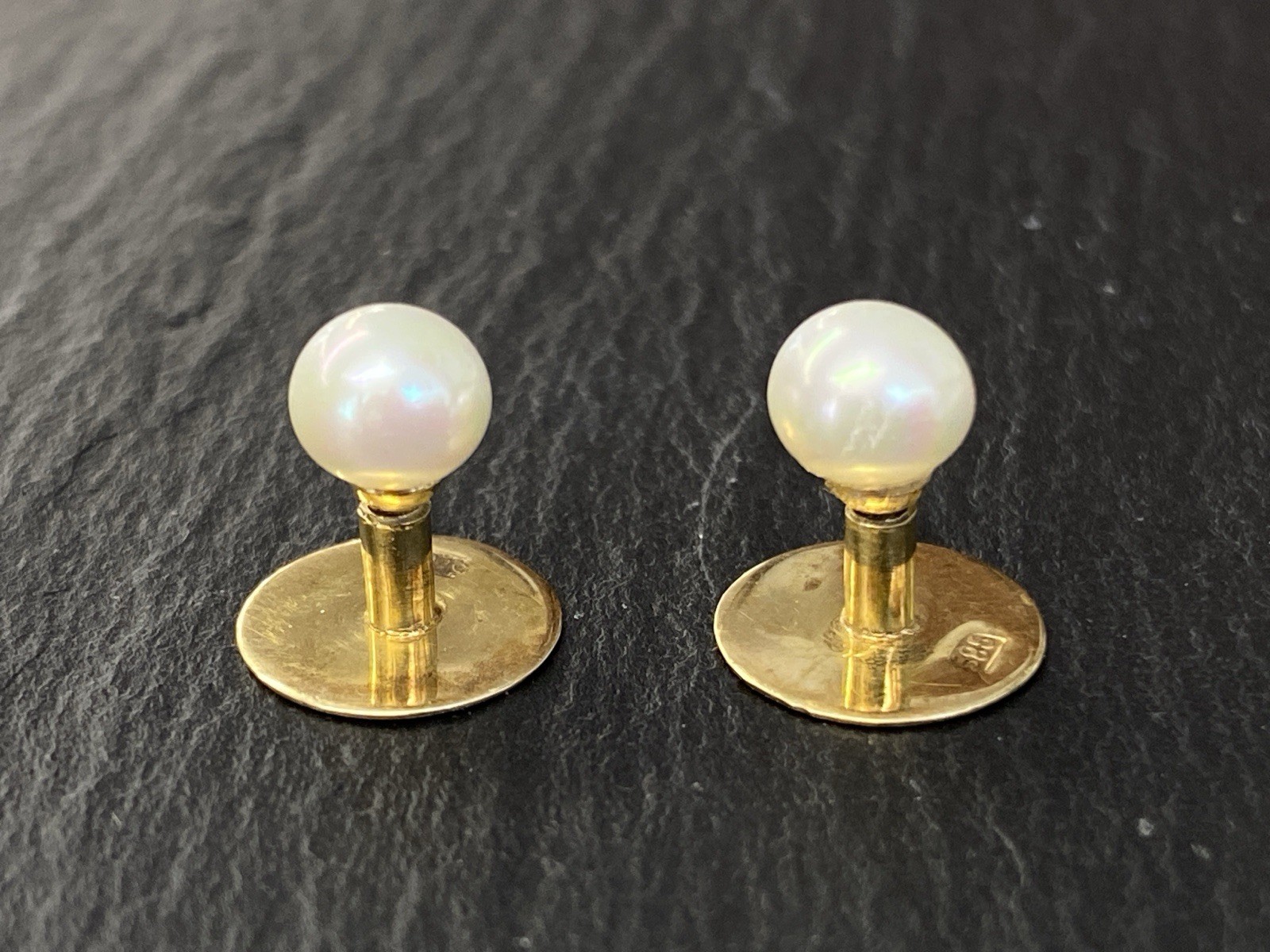 MANSCHETTENKNÖPFE 14K 585 GELBGOLD ZUCHTPERLE KUNSTPERLE 1,81g – Bild 3