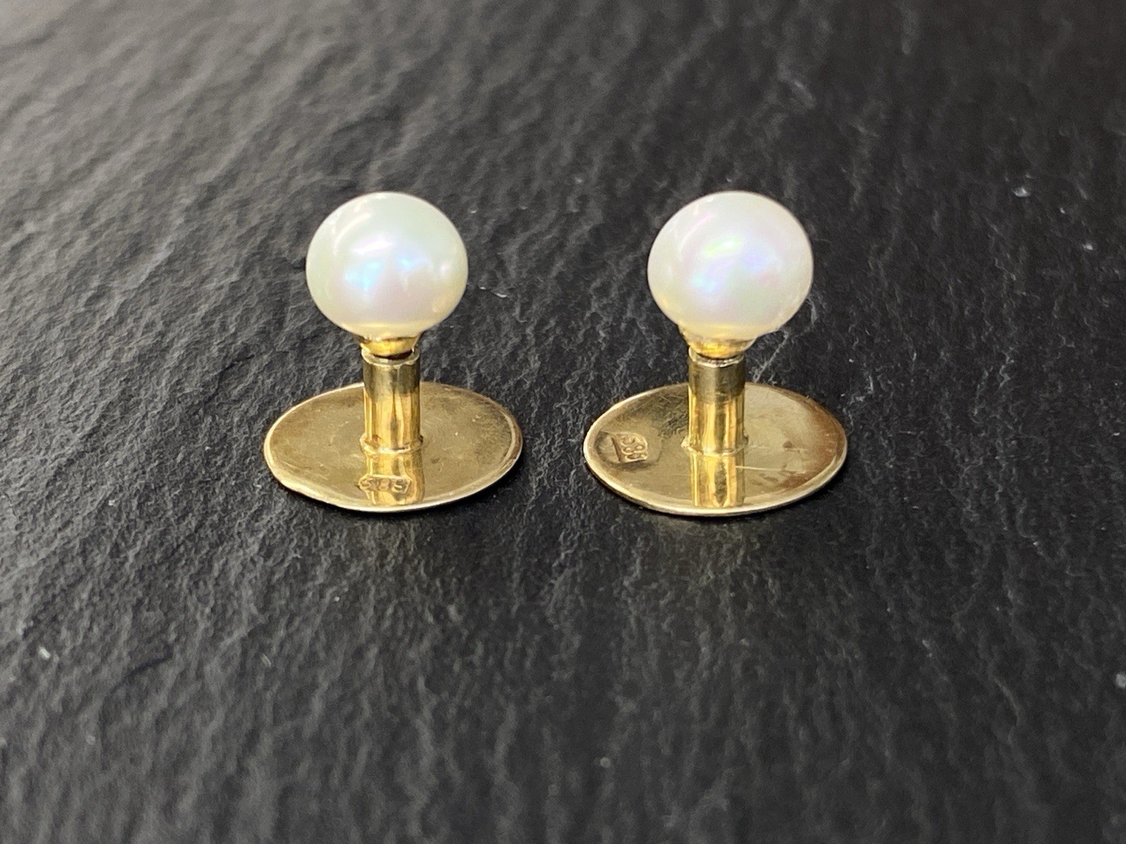 MANSCHETTENKNÖPFE 14K 585 GELBGOLD ZUCHTPERLE KUNSTPERLE 1,81g – Bild 4