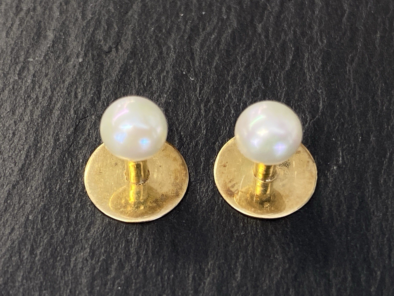 MANSCHETTENKNÖPFE 14K 585 GELBGOLD ZUCHTPERLE KUNSTPERLE 1,81g – Bild 6