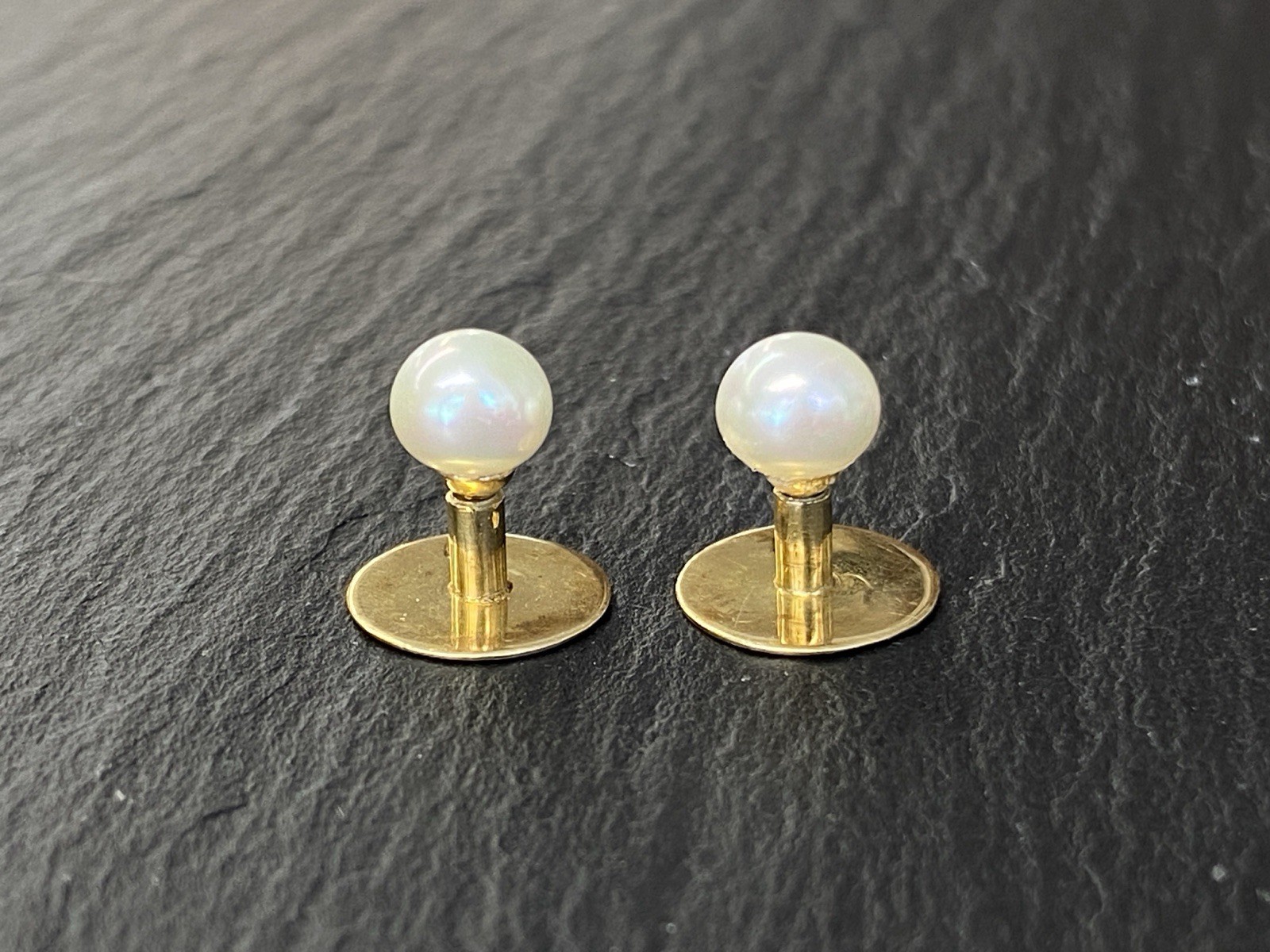 MANSCHETTENKNÖPFE 14K 585 GELBGOLD ZUCHTPERLE KUNSTPERLE 1,81g – Bild 7