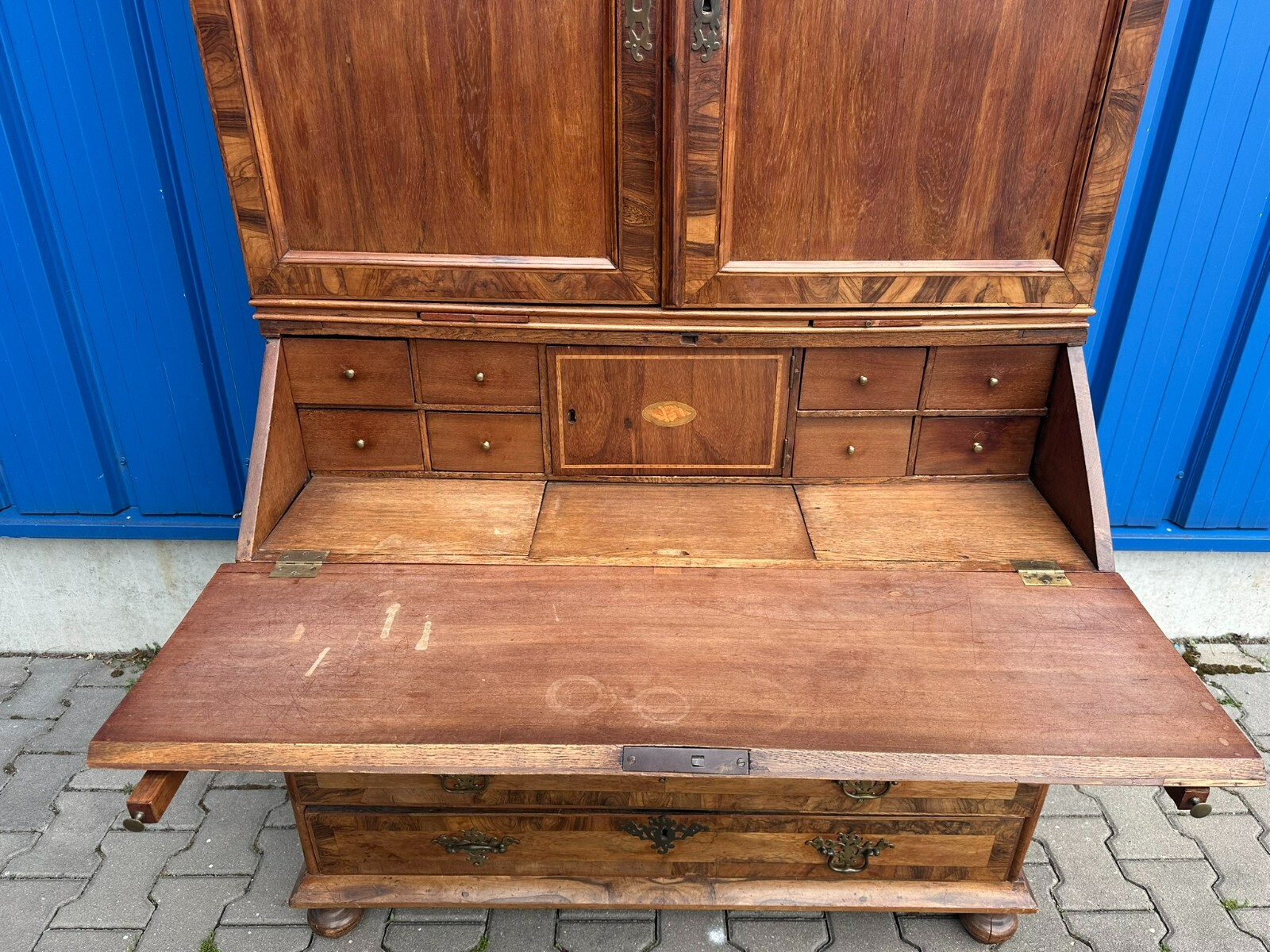 ANTIKER BAROCKSEKRETÄR BAROCK SEKRETÄR UM 1780 NUSSBAUM FURNIERT INTARSIEN – Bild 14