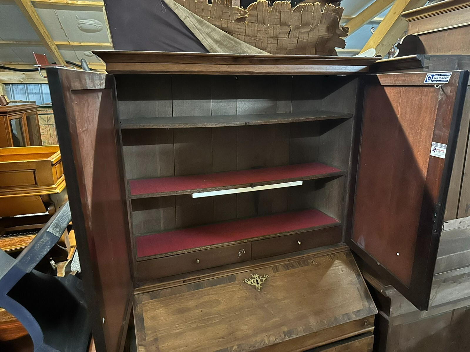 ANTIKER BAROCKSEKRETÄR BAROCK SEKRETÄR UM 1780 NUSSBAUM FURNIERT INTARSIEN – Bild 22