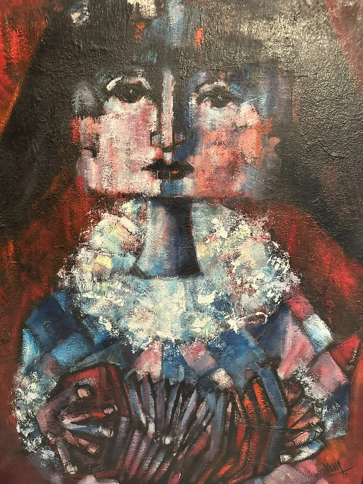 XAM Pedro QUETGLAS FERRER (1915-2001) ÖLGEMÄLDE HARLEKIN MIT ZIEHHARMONIKA