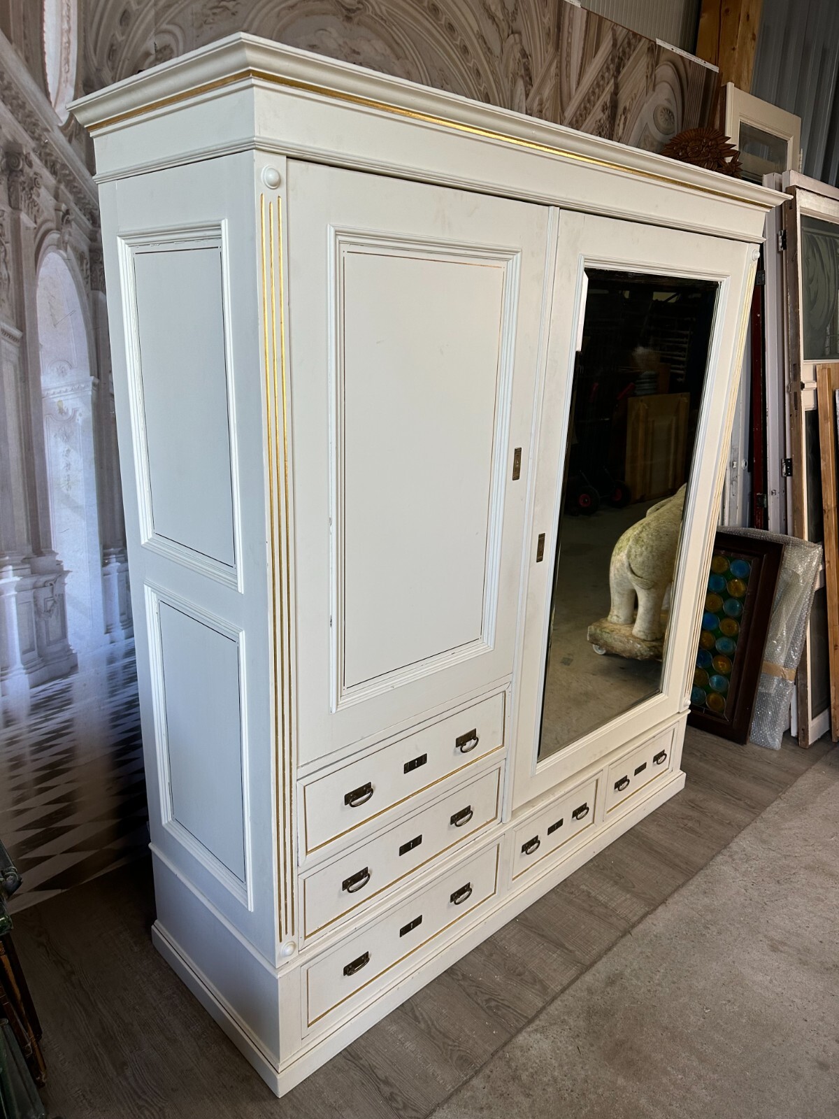 GROSSER ANTIKER KLEIDERSCHRANK SCHRANK UM 1920 LOUIS SEIZE STIL HOLZ – Bild 3