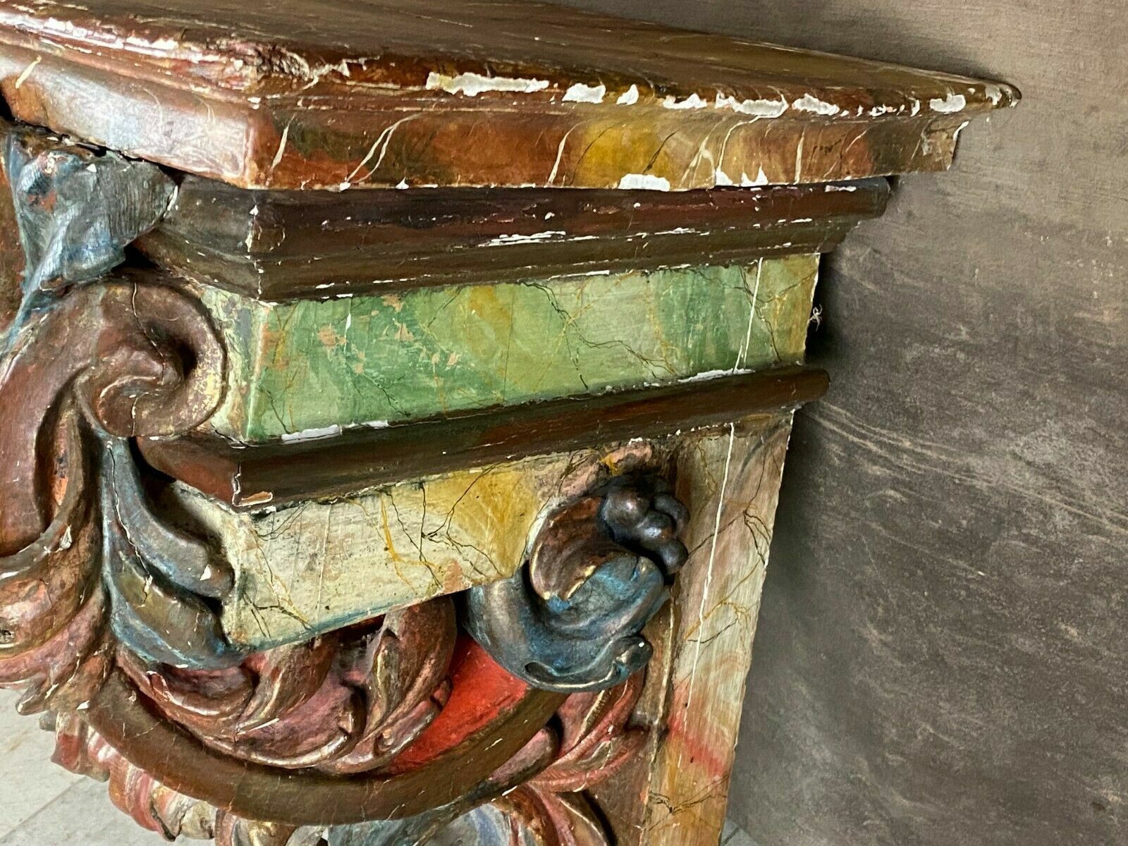 BAROCK KONSOLE SCHNITZEREIEN HOLZ MASSIV POLYCHROM GEFASST ANTIK 18-TES JHDT – Bild 11