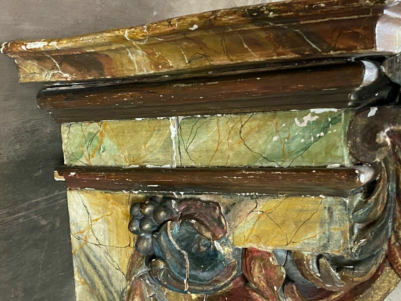 BAROCK KONSOLE SCHNITZEREIEN HOLZ MASSIV POLYCHROM GEFASST ANTIK 18-TES JHDT – Bild 8