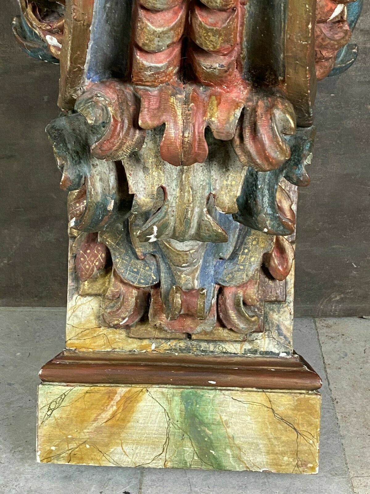 BAROCK KONSOLE SCHNITZEREIEN HOLZ MASSIV POLYCHROM GEFASST ANTIK 18-TES JHDT – Bild 9