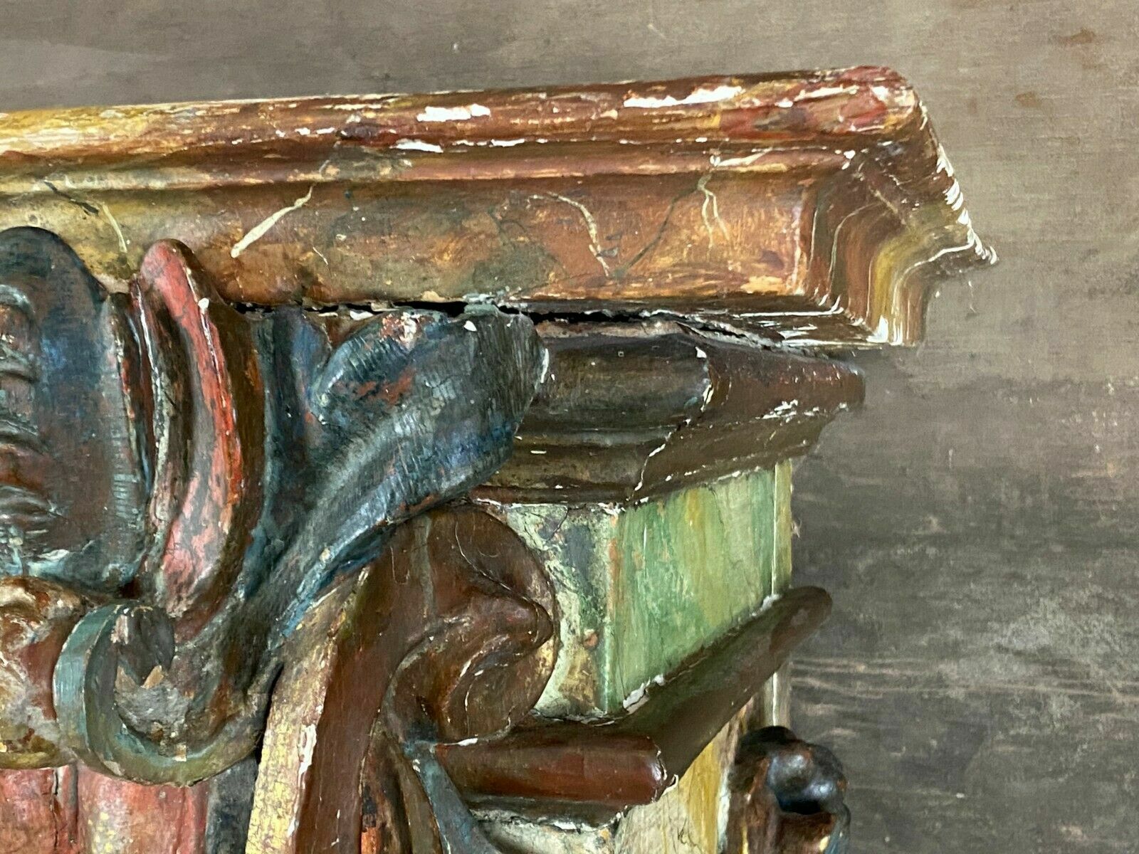 BAROCK KONSOLE SCHNITZEREIEN HOLZ MASSIV POLYCHROM GEFASST ANTIK 18-TES JHDT – Bild 10