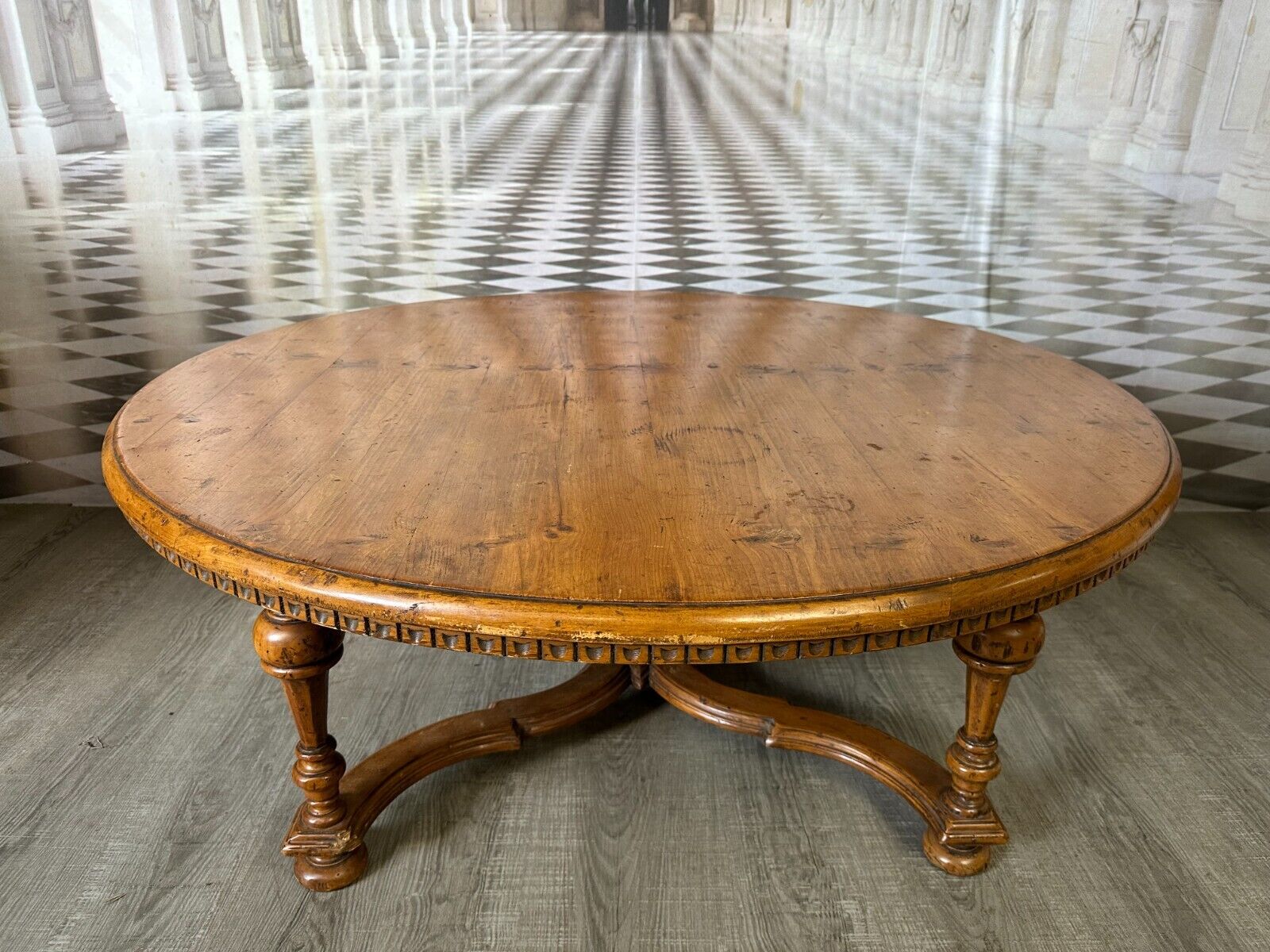 GROSSER TISCH BEISTELLTISCH LOUIS SEIZE STIL HOLZ MASSIV ANTIK PATINA KREUZFUSS