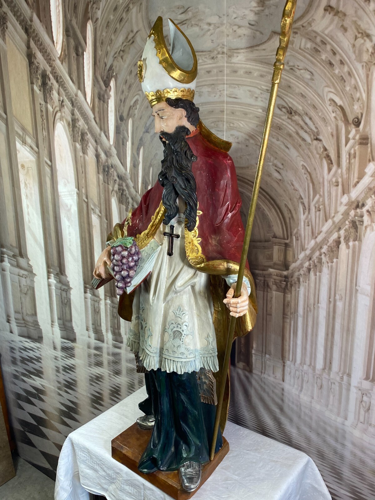 SKULPTUR HEILIGER URBAN HANDBEMALT 118cm HOCH NEO BAROCK FIGUR – Bild 7