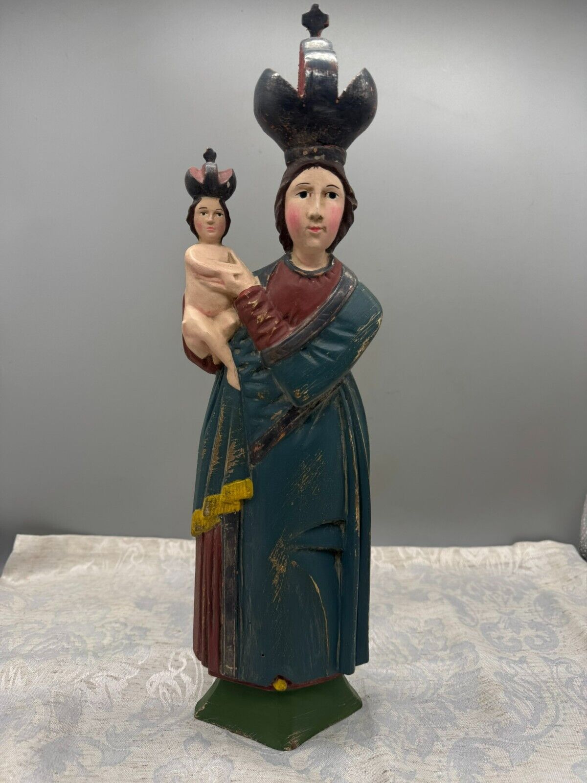 ALTE VINTAGE HEILIGENFIGUR 42cm MADONNA MARIA MIT KIND NACH ANTIKEM ORIGINAL
