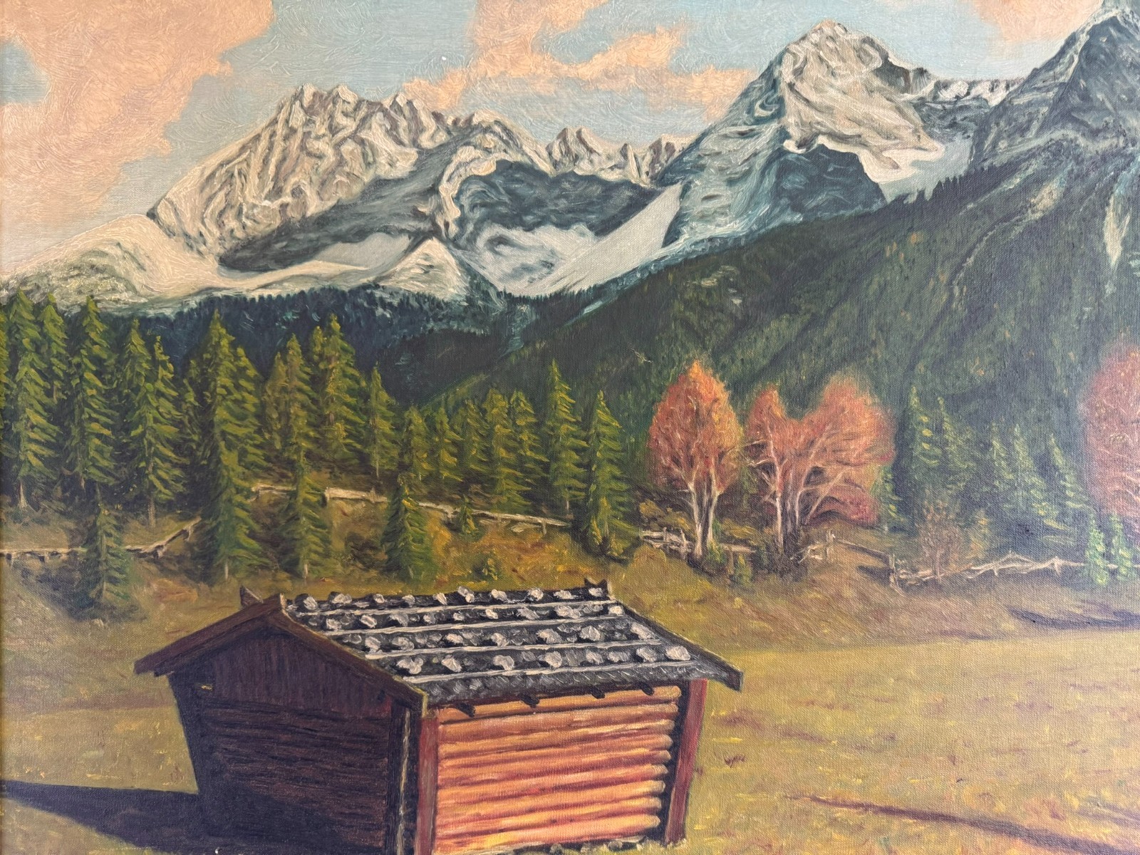 ÖLGEMÄLDE MONOGRAMMIERT JB LANDSCHAFT MIT GEBIRGE