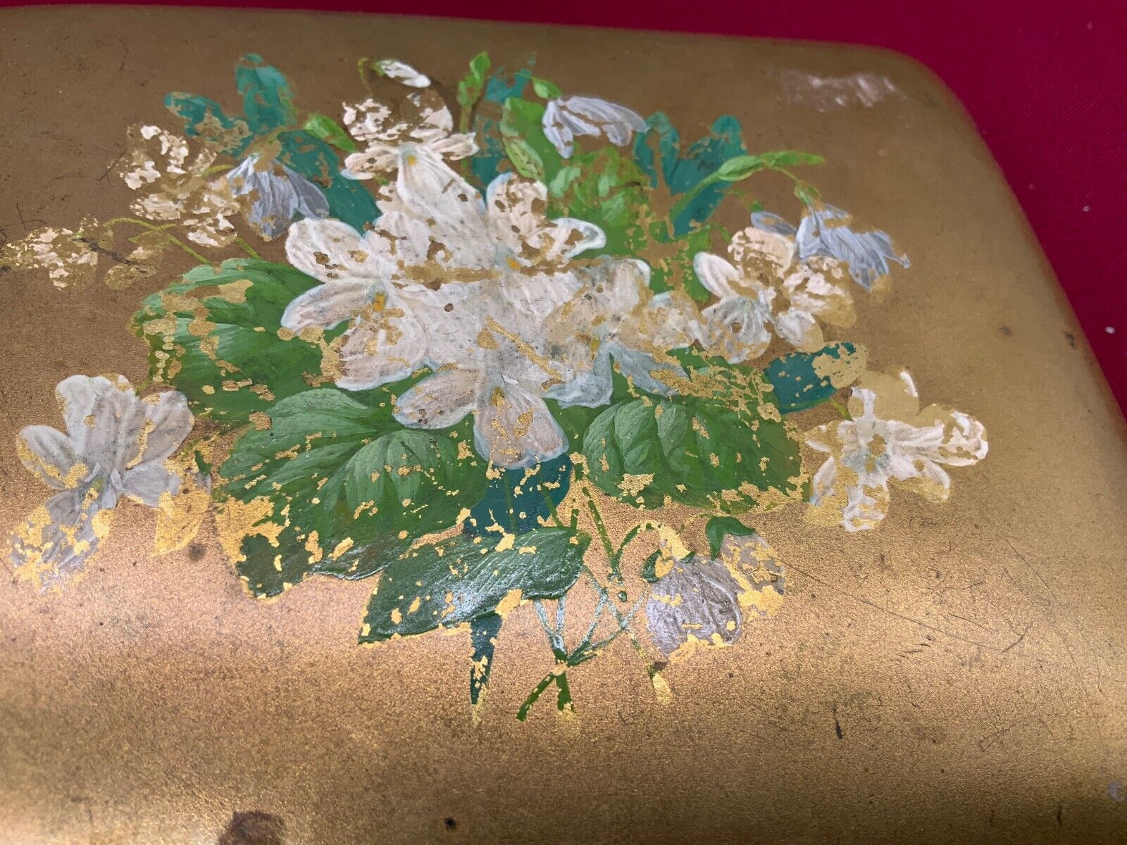 ANTIKE JUGENDSTIL DOSE MESSING HANDBEMALT – Bild 9