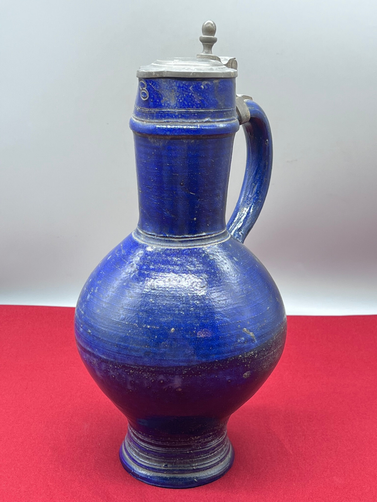 ANTIKER KRUG KANNE BAROCK 18/19 TES JHDT KERAMIK MIT ZINNMONTUR