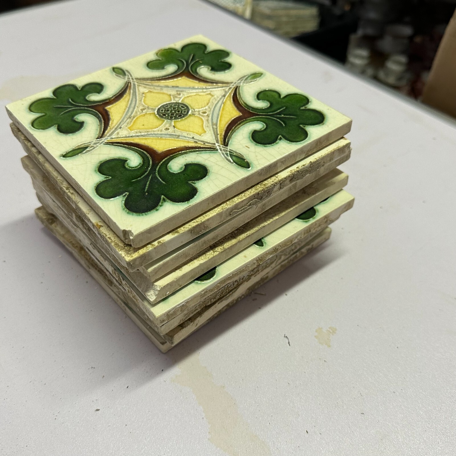SET 9x JUGENDSTILFLIESE 15x15cm ANTIKE JUGENDSTIL FLIESE UM 1910 – Bild 12