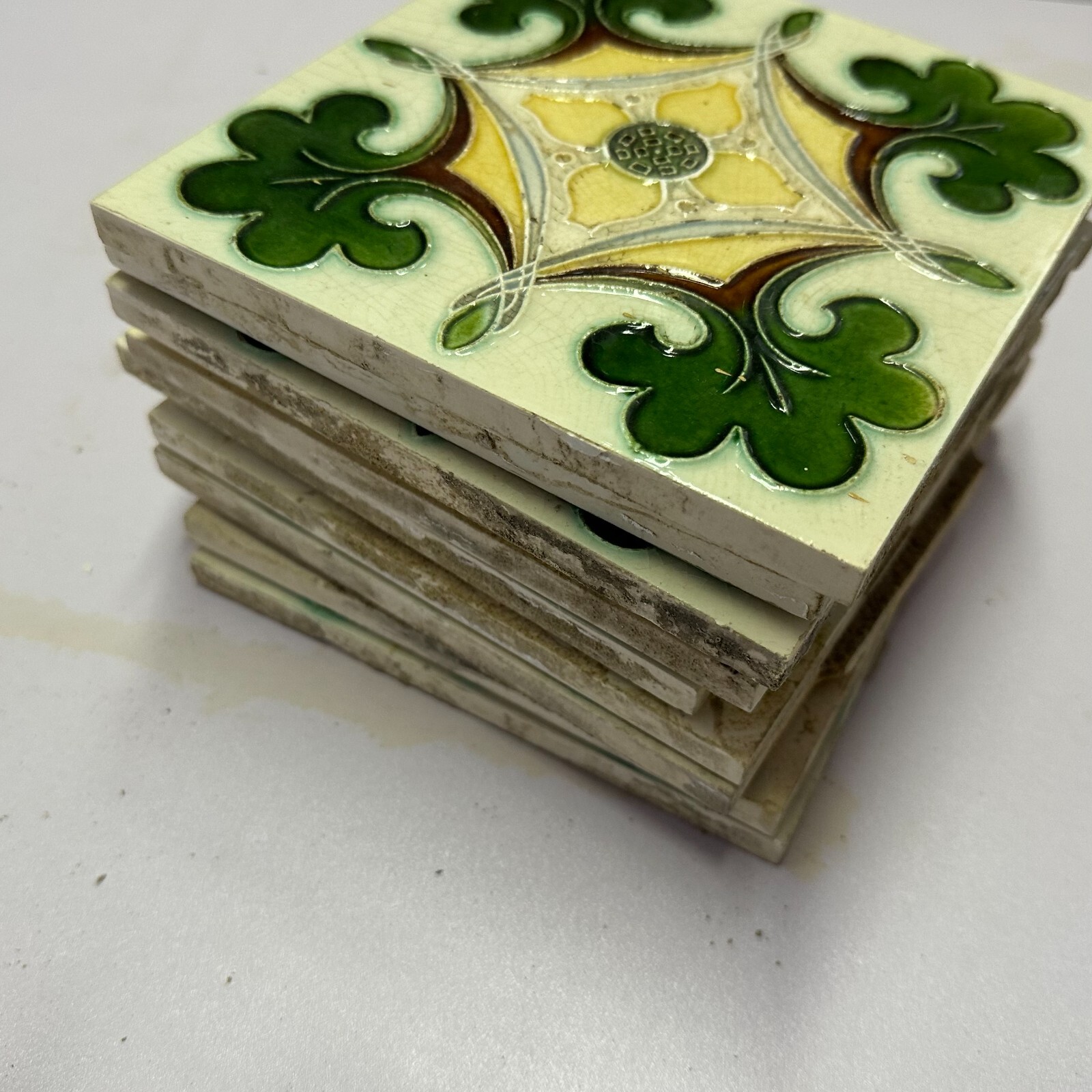 SET 9x JUGENDSTILFLIESE 15x15cm ANTIKE JUGENDSTIL FLIESE UM 1910 – Bild 14
