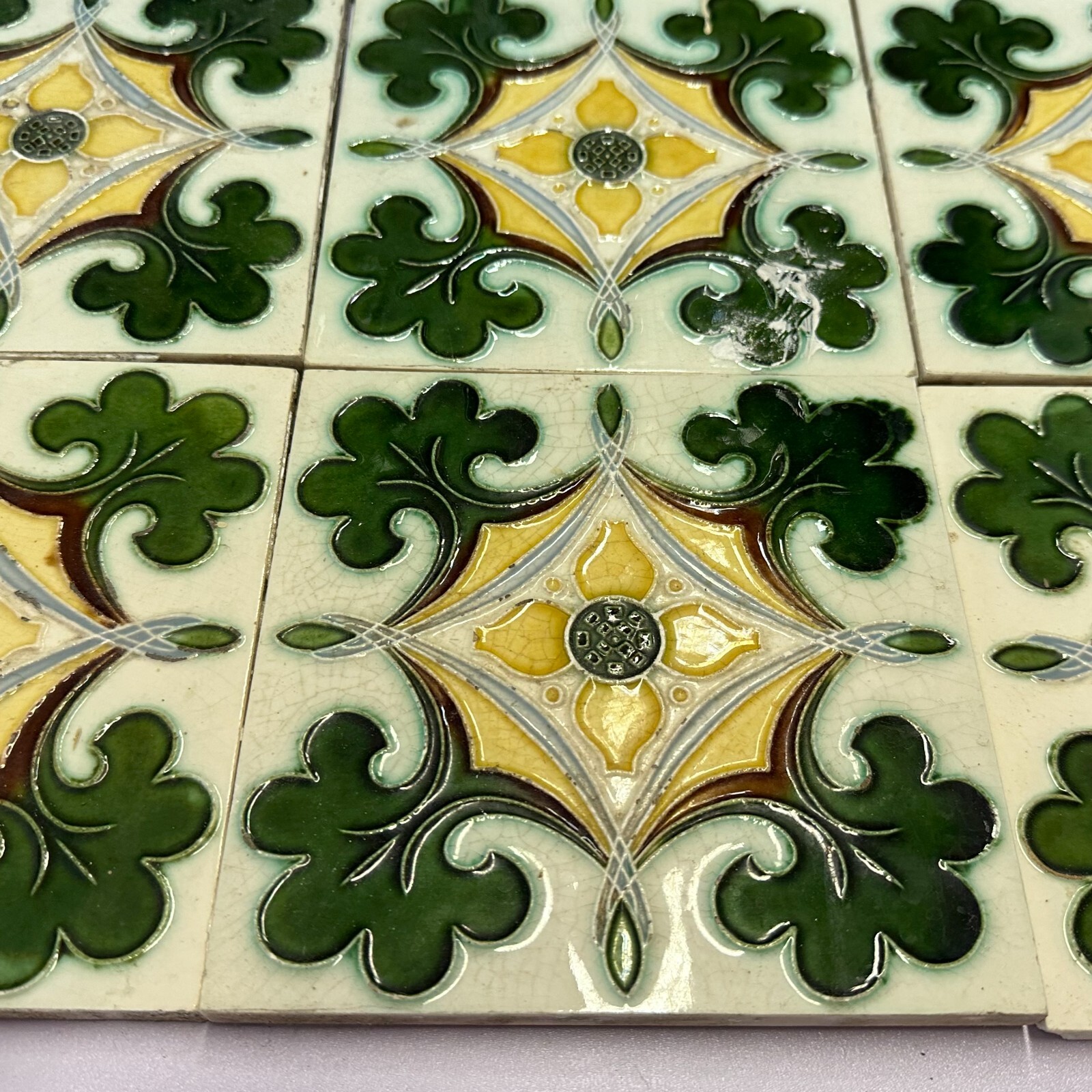 SET 9x JUGENDSTILFLIESE 15x15cm ANTIKE JUGENDSTIL FLIESE UM 1910 – Bild 4