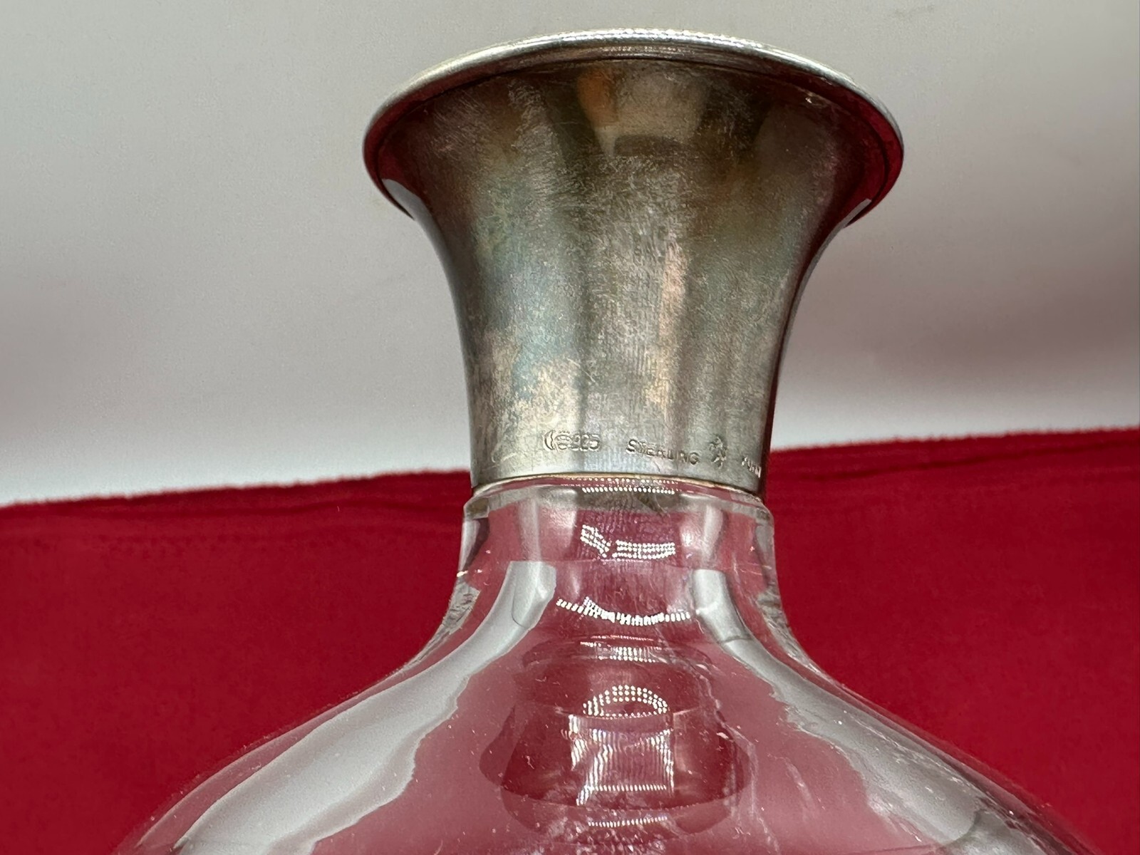 VINTAGE KARAFFE KRISTALLGLAS GLAS STERLING SILBER MONTUR UND PLAKETTE – Bild 12