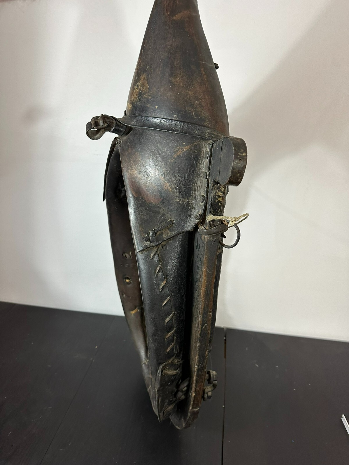 105cm ANTIKES PFERDEKUMMET KUMMET LEDER AUF HOLZ PFERDEGESCHIRR – Bild 11