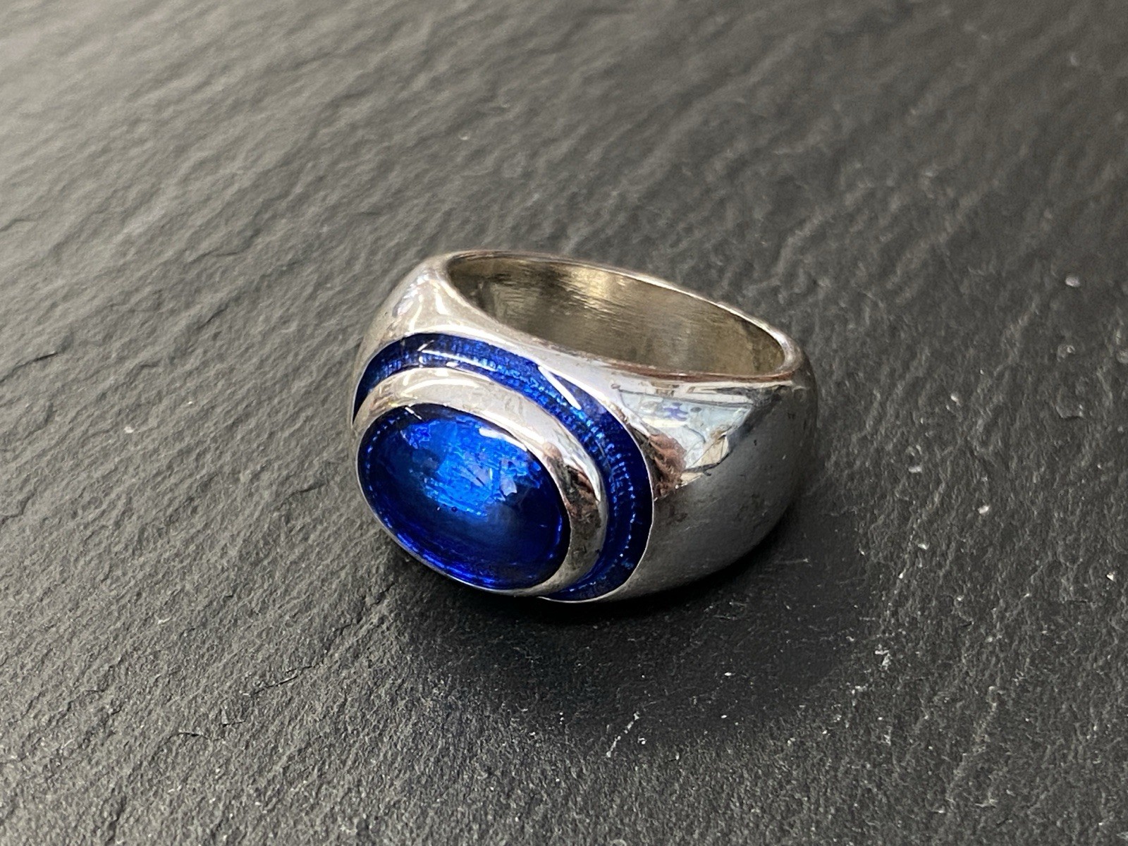 RING EMAILLE BLAU RG 52 SILBERFARBEN SILBERHALTIGE KUPFERLEGIERUNG KUPFER