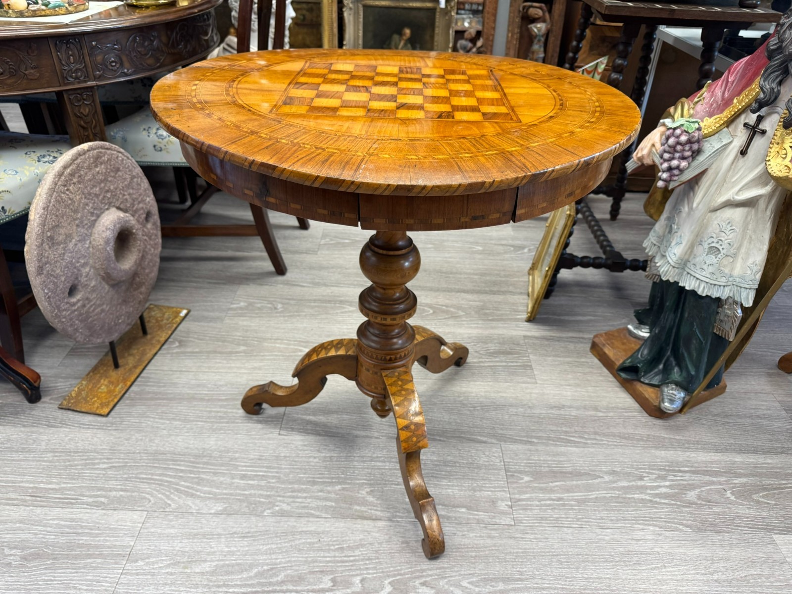 ANTIKER BEISTELLTISCH SCHACHTISCH ITALIEN 19 TES JHDT KOMPLETT INTARSIERT