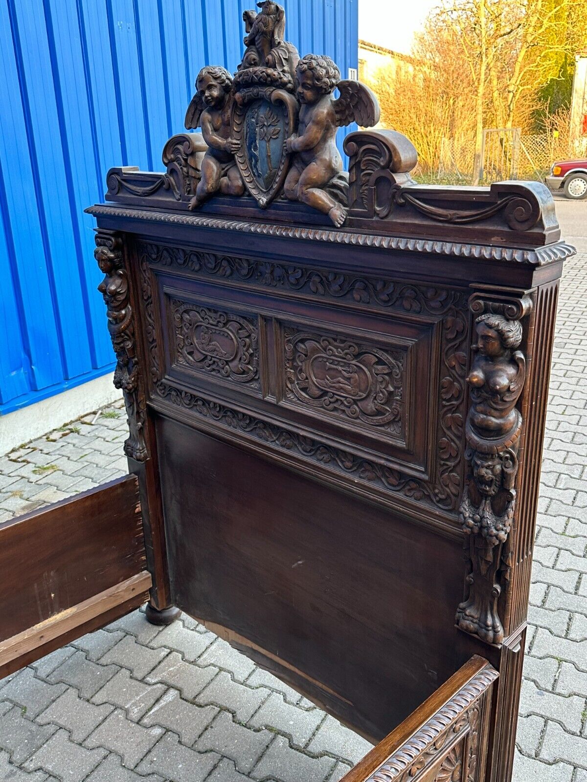 ANTIKES BETTGESTELL NEO RENAISSANCE PRUNK SCHNITZWERK NUSSBAUM UM 1920 PRUNKBETT – Bild 17