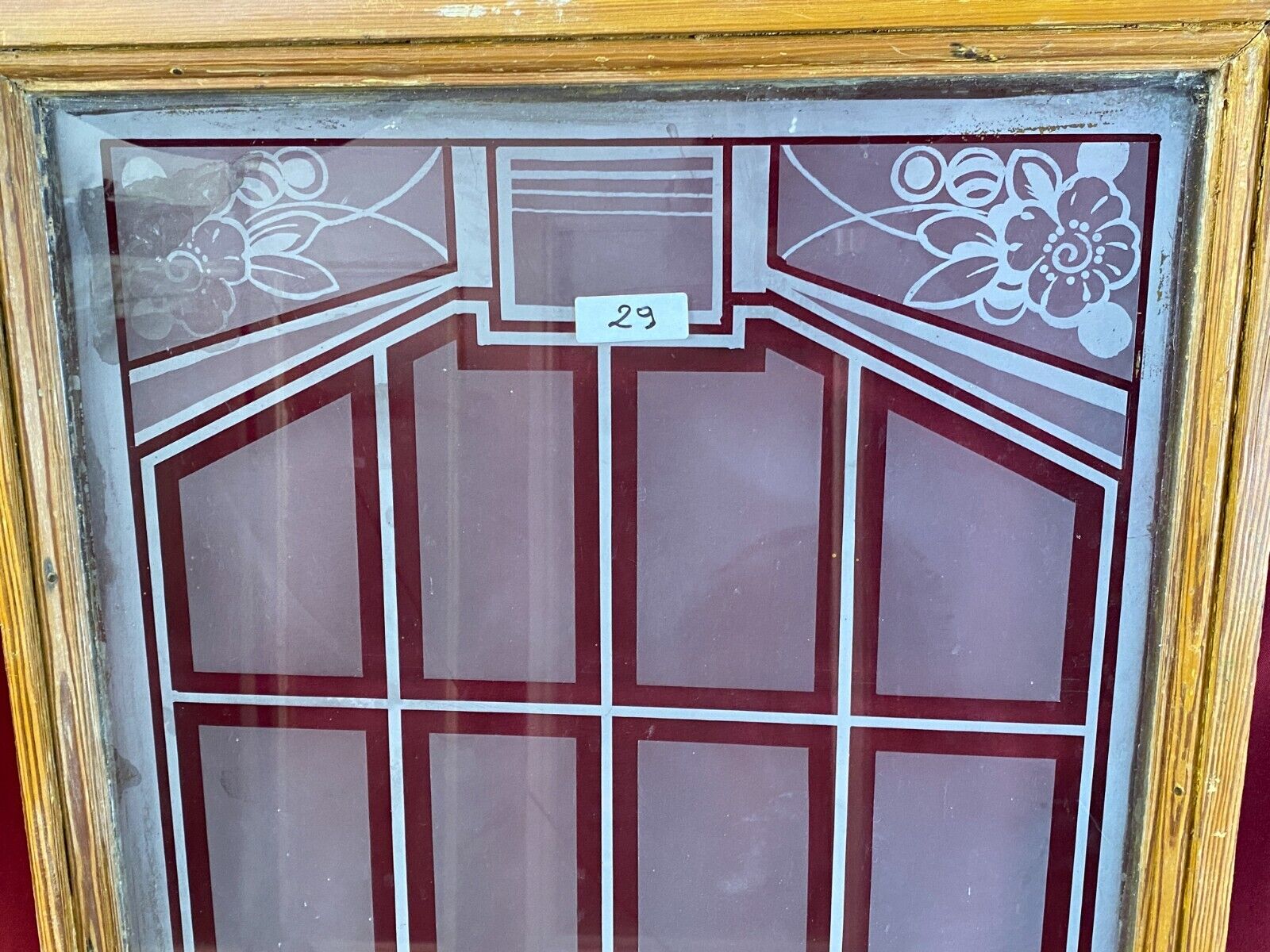 ANTIKE GLASSCHEIBE JUGENDSTIL ART DECO UM 1920 BLUMEN 50x149cm – Bild 3