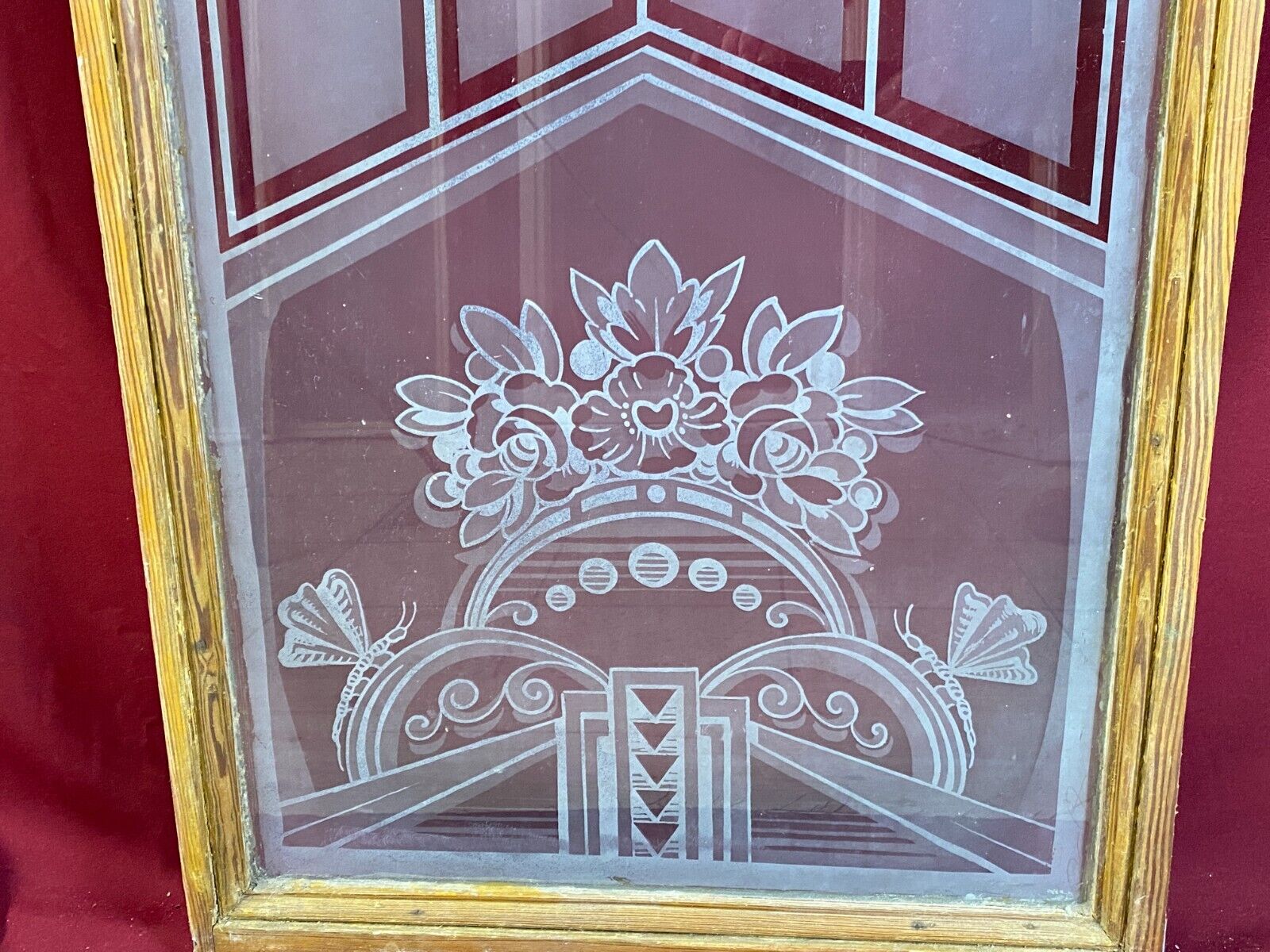 ANTIKE GLASSCHEIBE JUGENDSTIL ART DECO UM 1920 BLUMEN 50x149cm – Bild 5