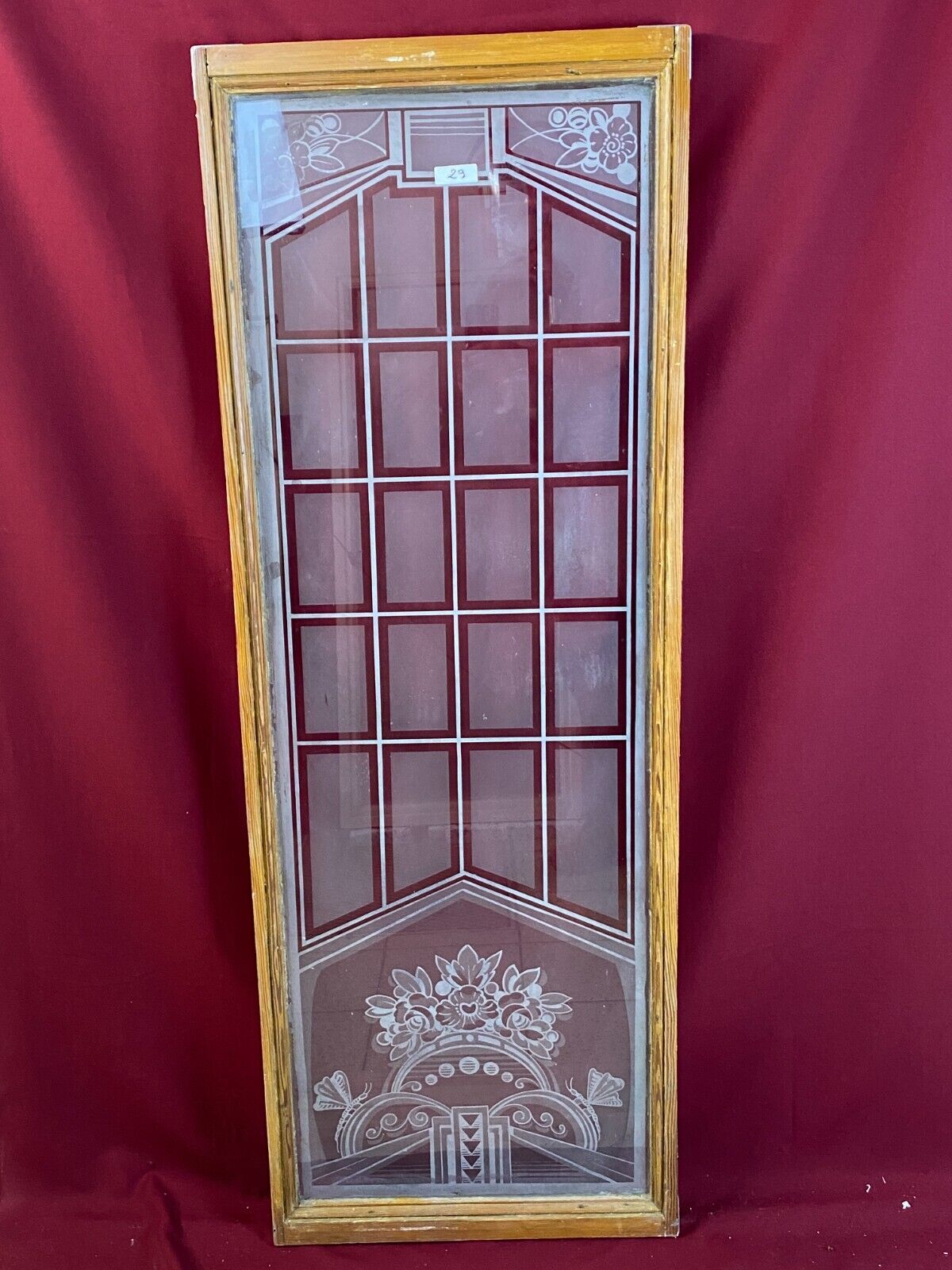 ANTIKE GLASSCHEIBE JUGENDSTIL ART DECO UM 1920 BLUMEN 50x149cm