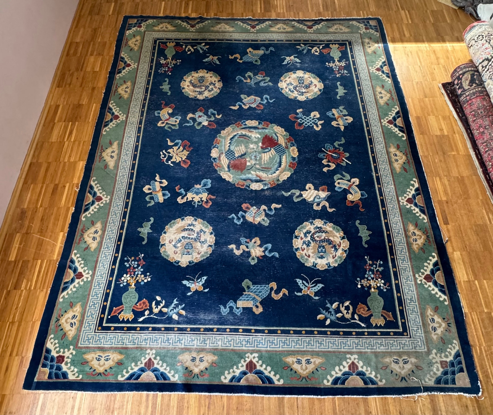 ANTIKER ORIENTTEPPICH WOLLE CHINESISCHER TEPPICH HANDGEKNÜPFT CHINA 350x273cm
