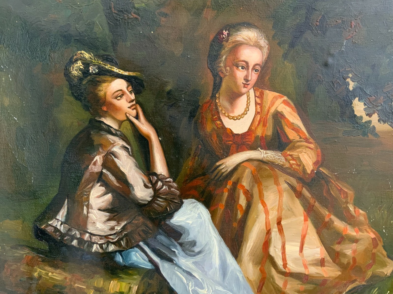 ÖL GEMÄLDE GERAHMT GALANTE DAMEN IM WALD  73x63cm – Bild 3