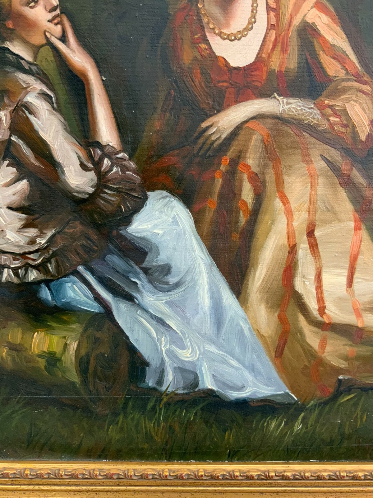 ÖL GEMÄLDE GERAHMT GALANTE DAMEN IM WALD  73x63cm – Bild 8